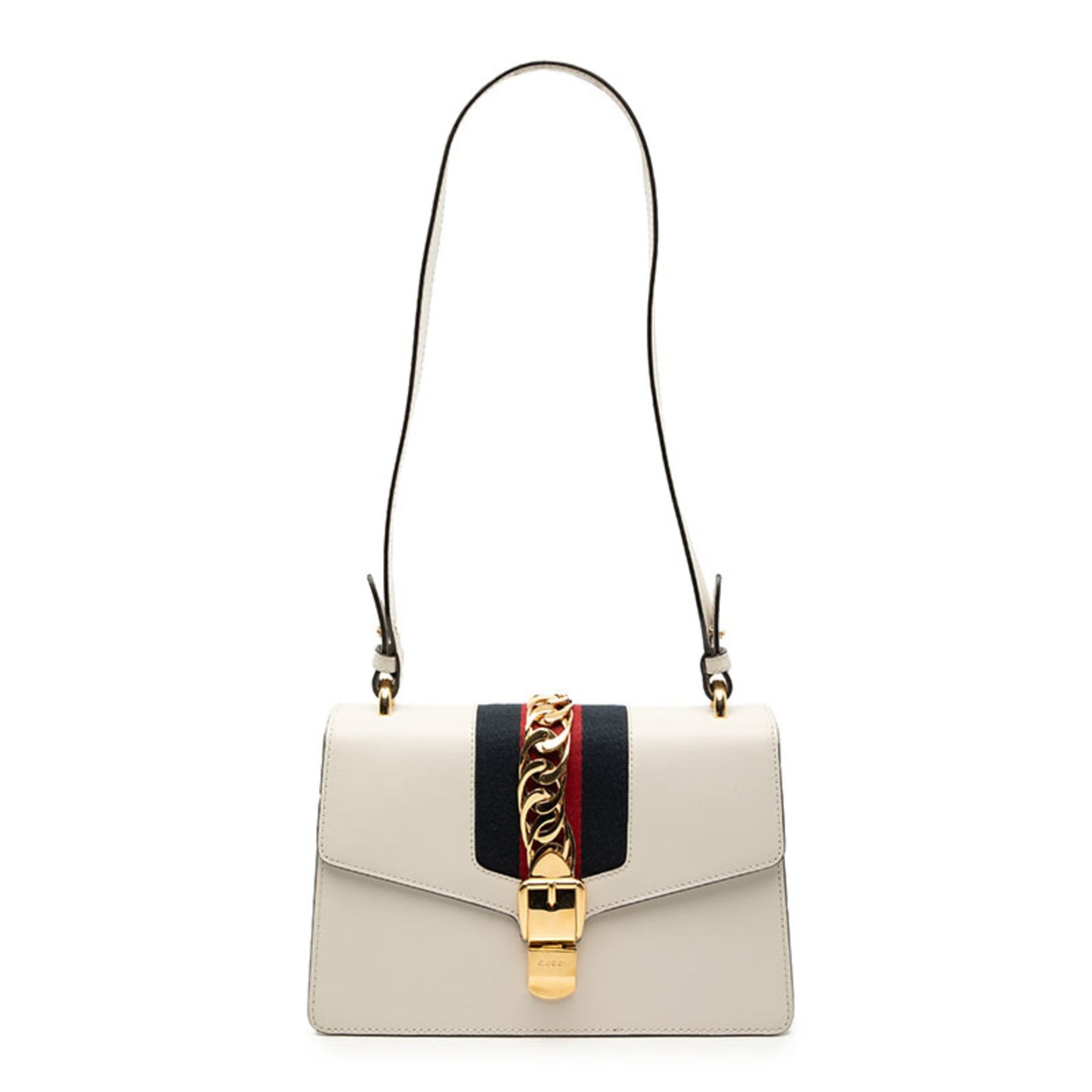 Gucci Ivory Navy Leather Canvas Shoulder Bag