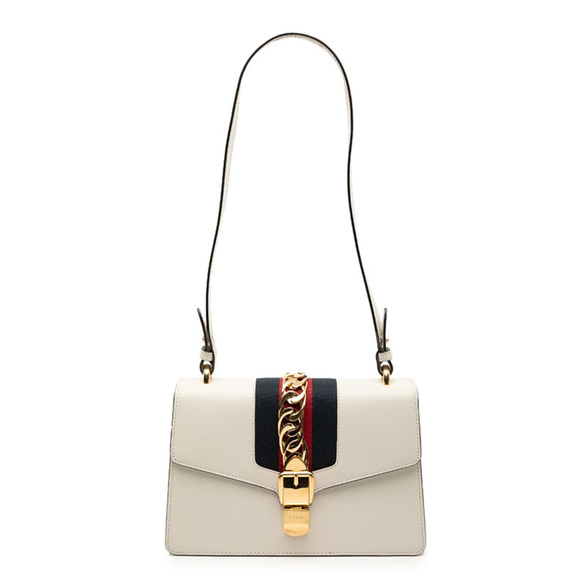 Gucci Ivory Navy Leather Canvas Shoulder Bag