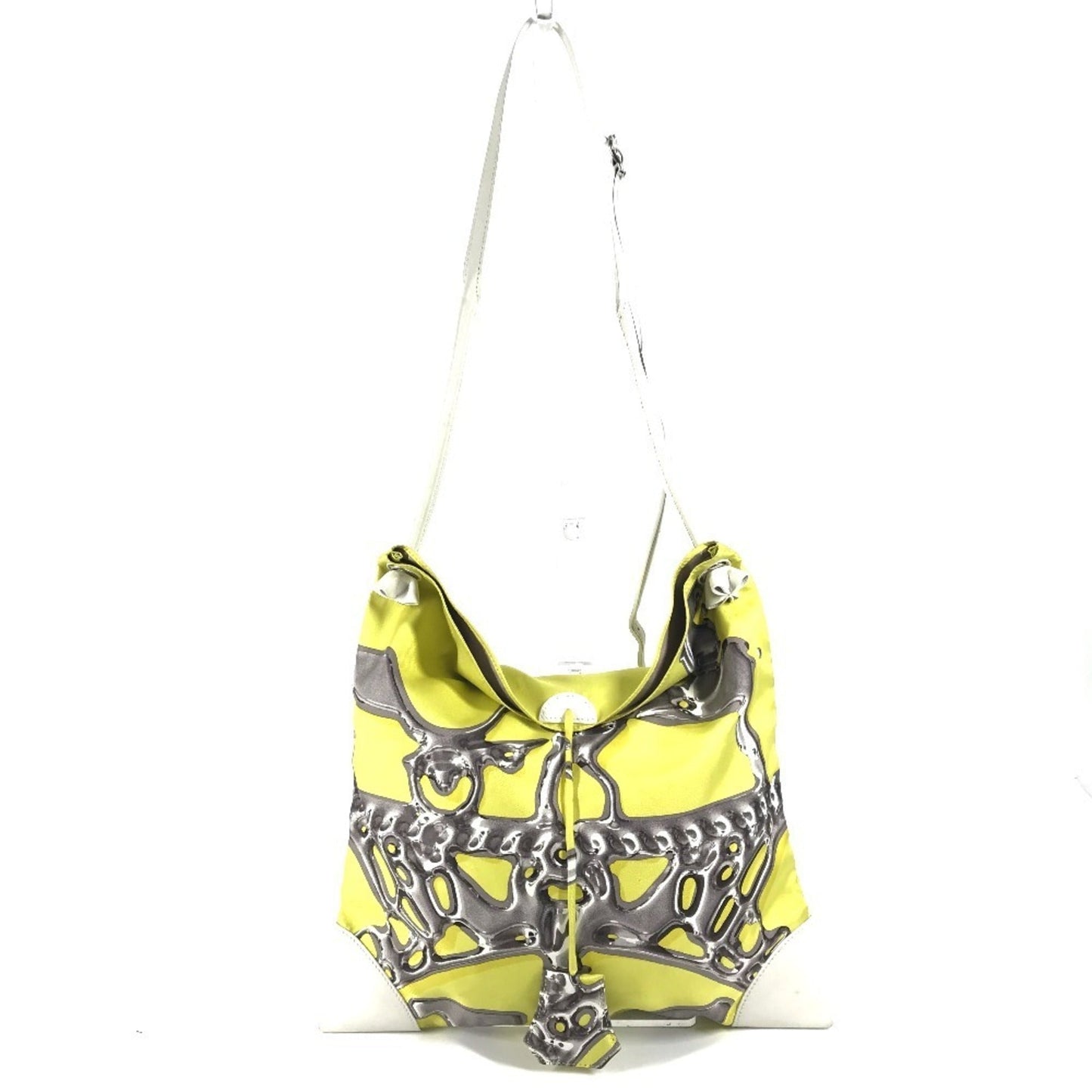Hermes Silk Shoulder Bag Leather White Yellow