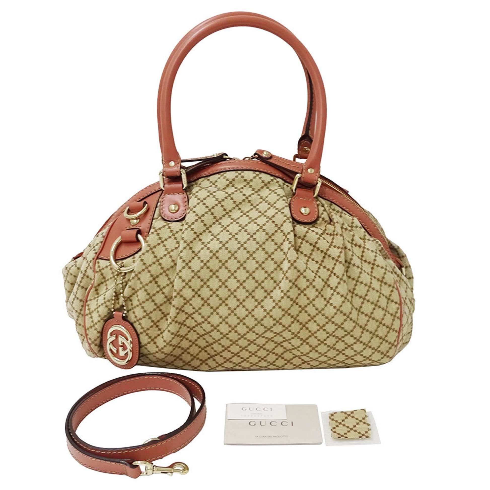Gucci Beige Pink Canvas Leather Handbag Shoulder Bag