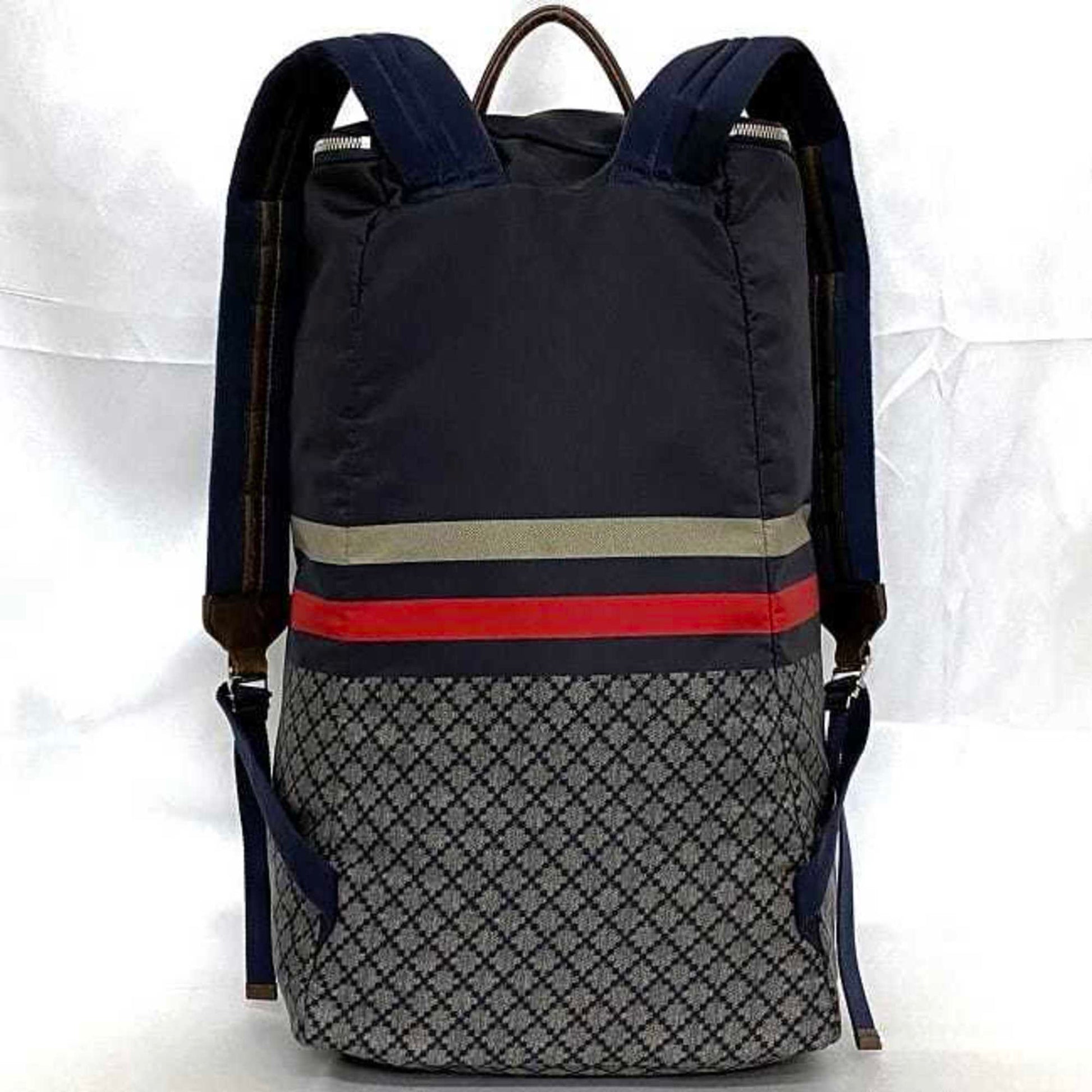 Gucci Diamante Gray Navy Nylon Leather Backpack