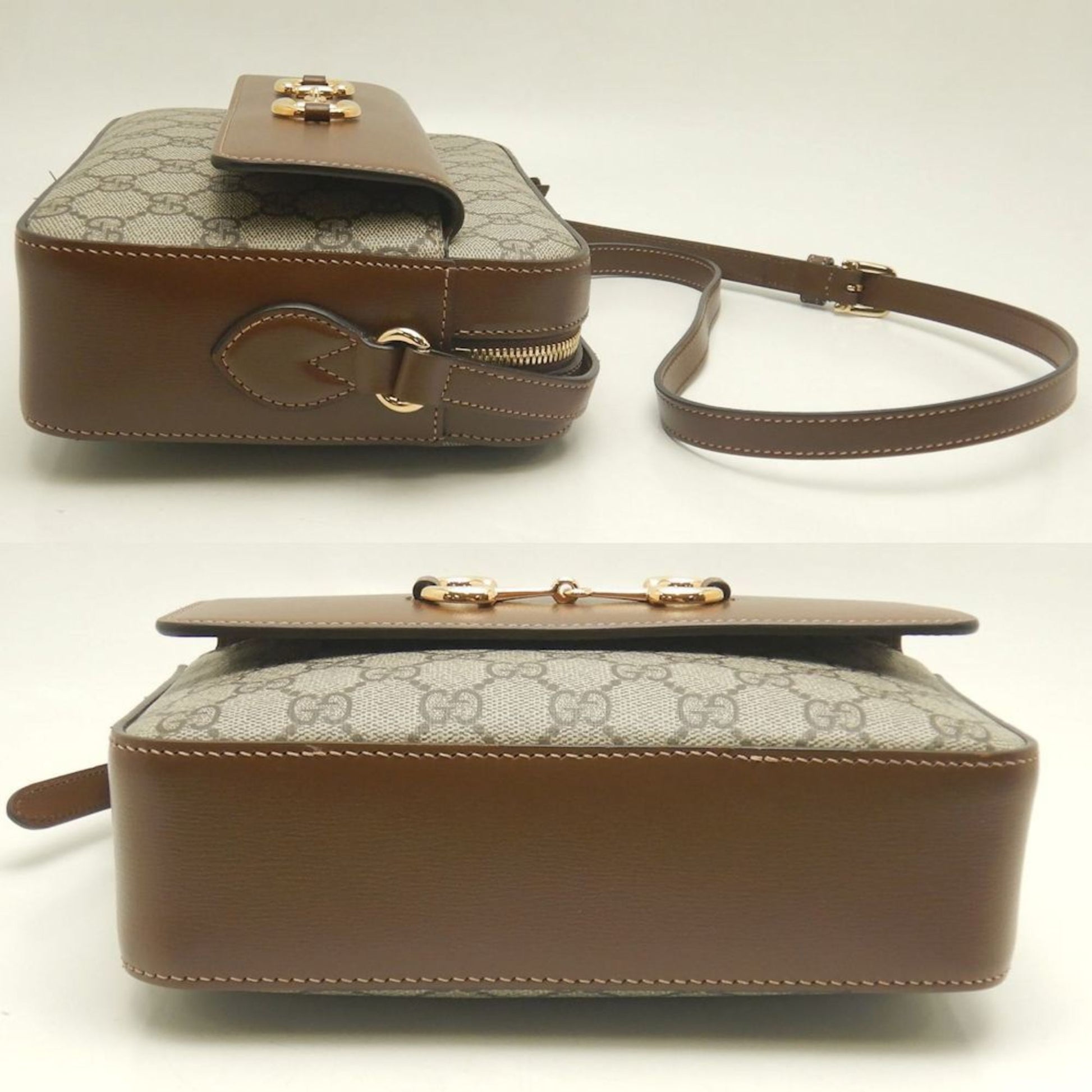 Gucci Horsebit Beige Brown Gg Supreme Leather Shoulder Bag