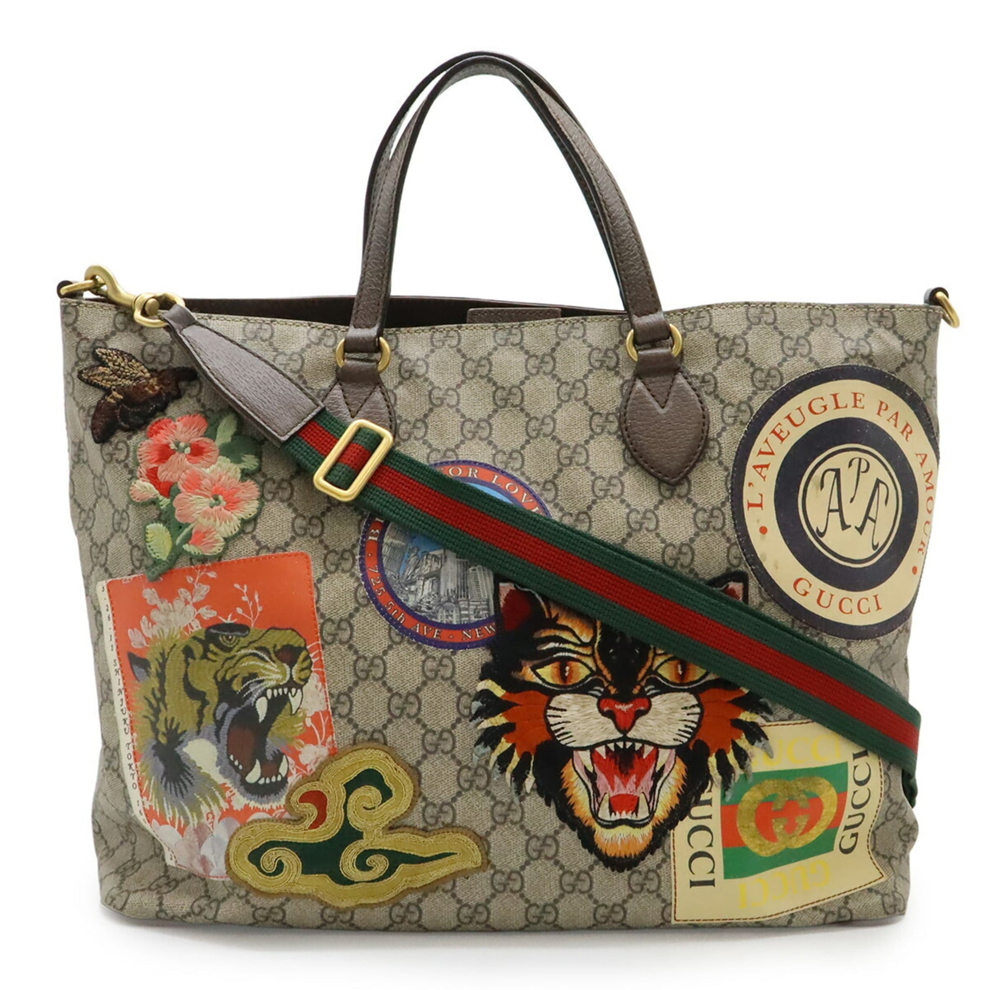 Gucci Beige Beige Brown Brown Multi-Color Gg Supreme Canvas Pvc Leather Shoulder Bag Tote Bag