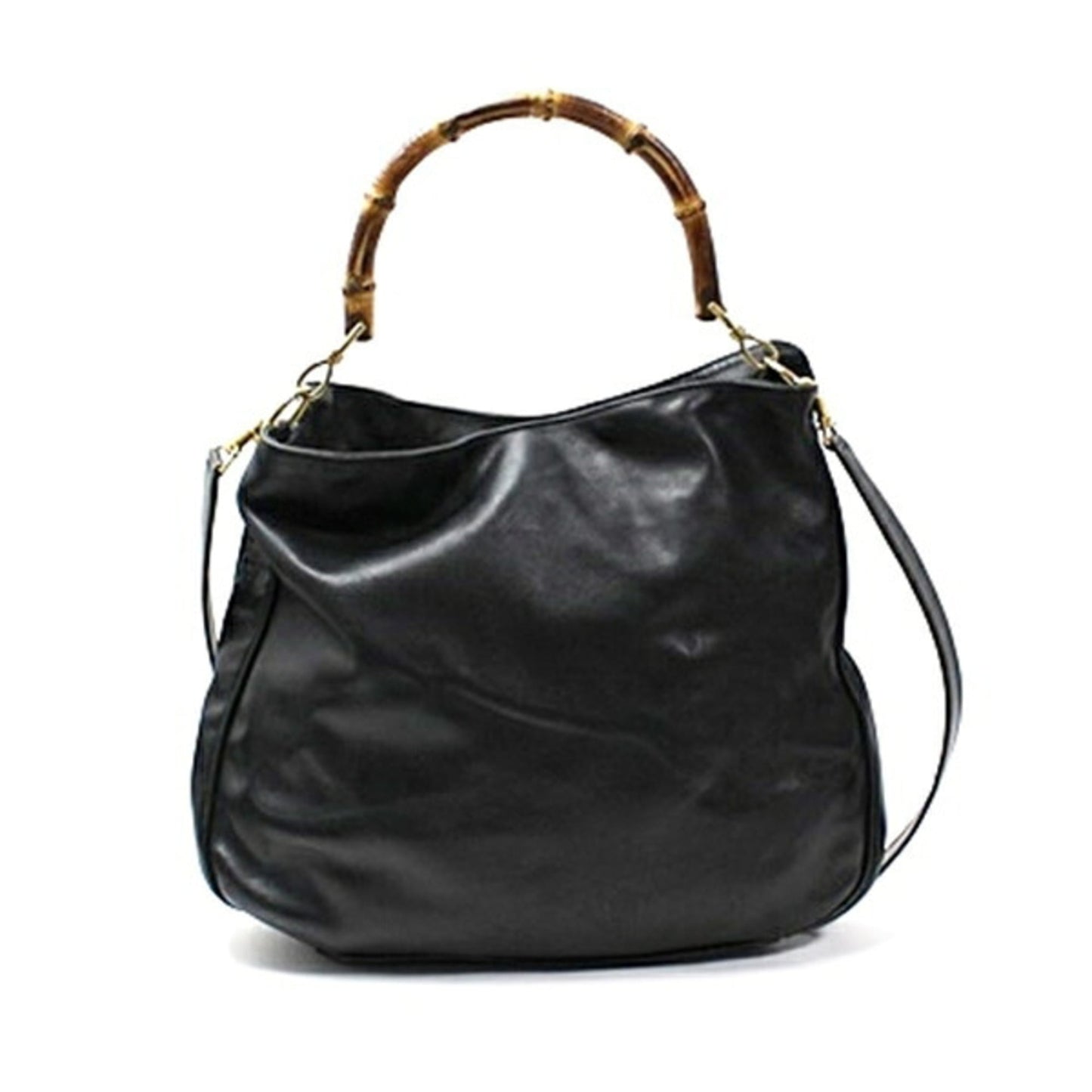 Gucci Bamboo Black Gray Leather Shoulder Bag