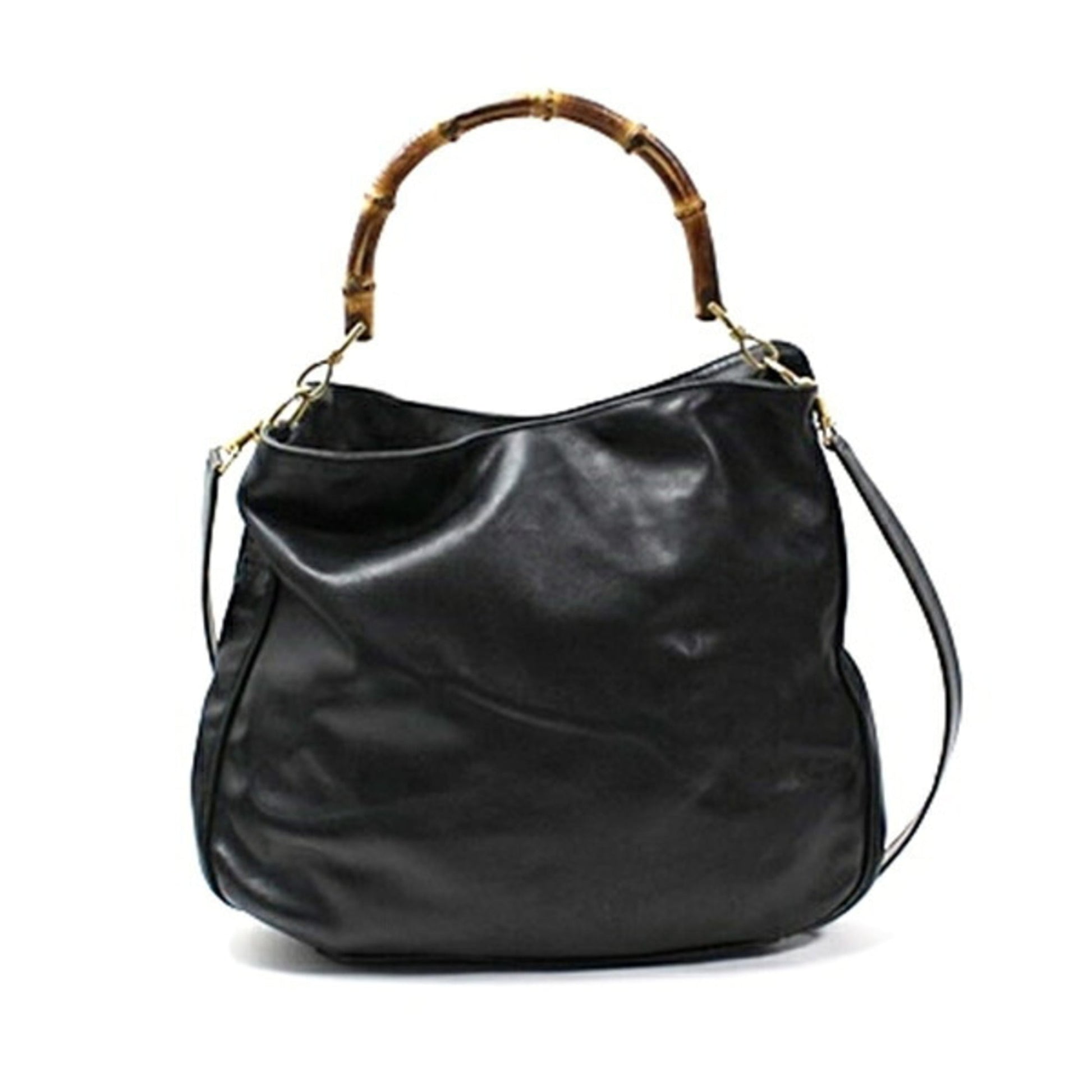 Gucci Bamboo Black Gray Leather Shoulder Bag