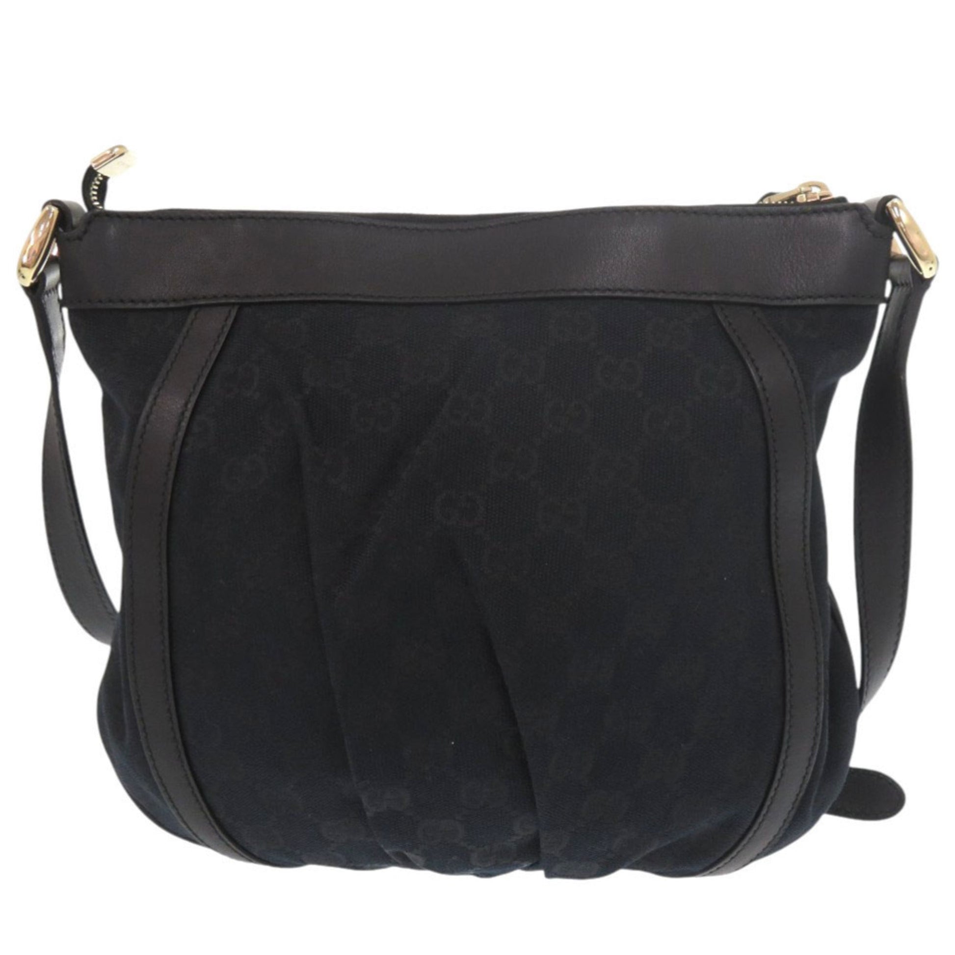 Gucci Black Gg Canvas Leather Shoulder Bag