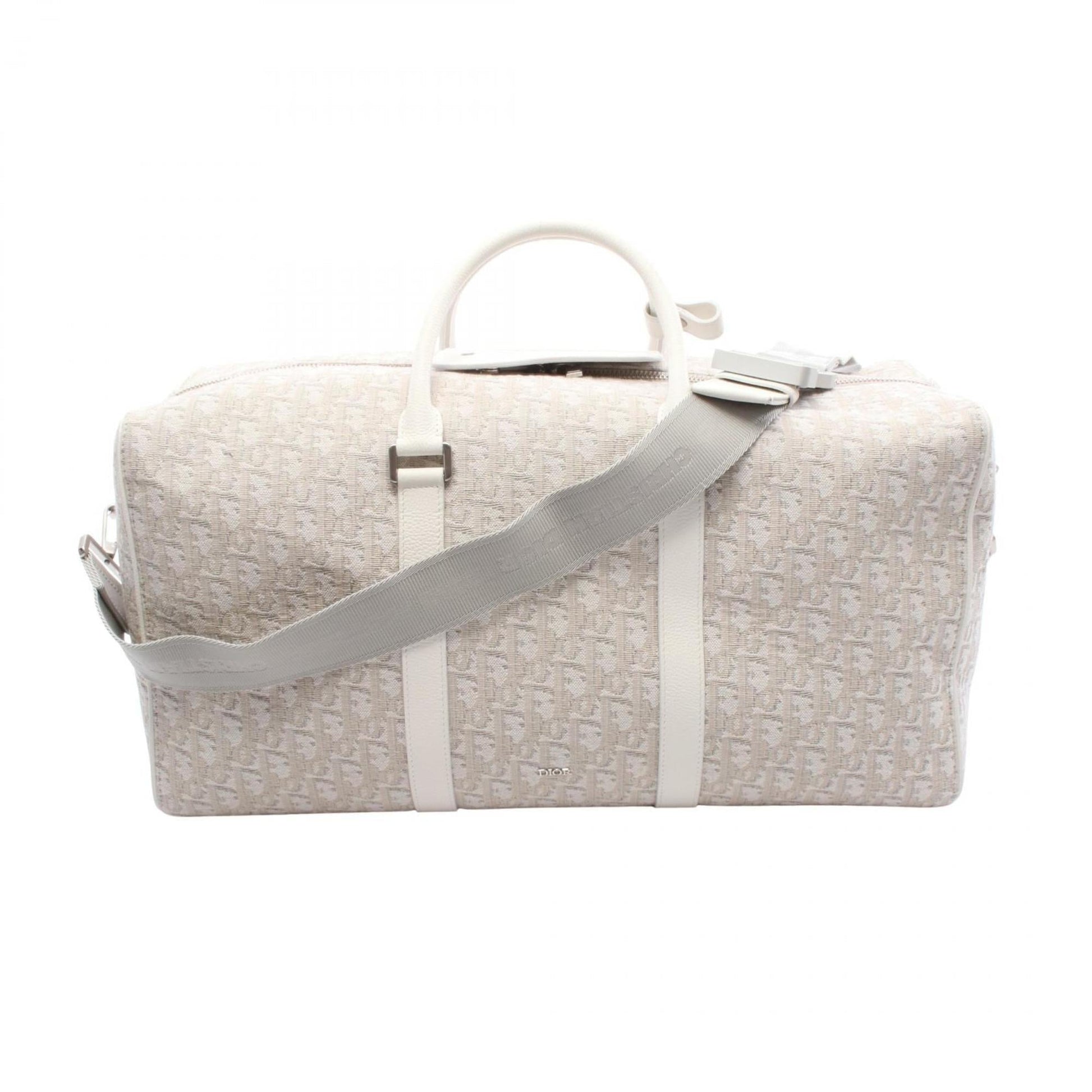 Dior Handbag Christian Boston Bag Leather Canvas White