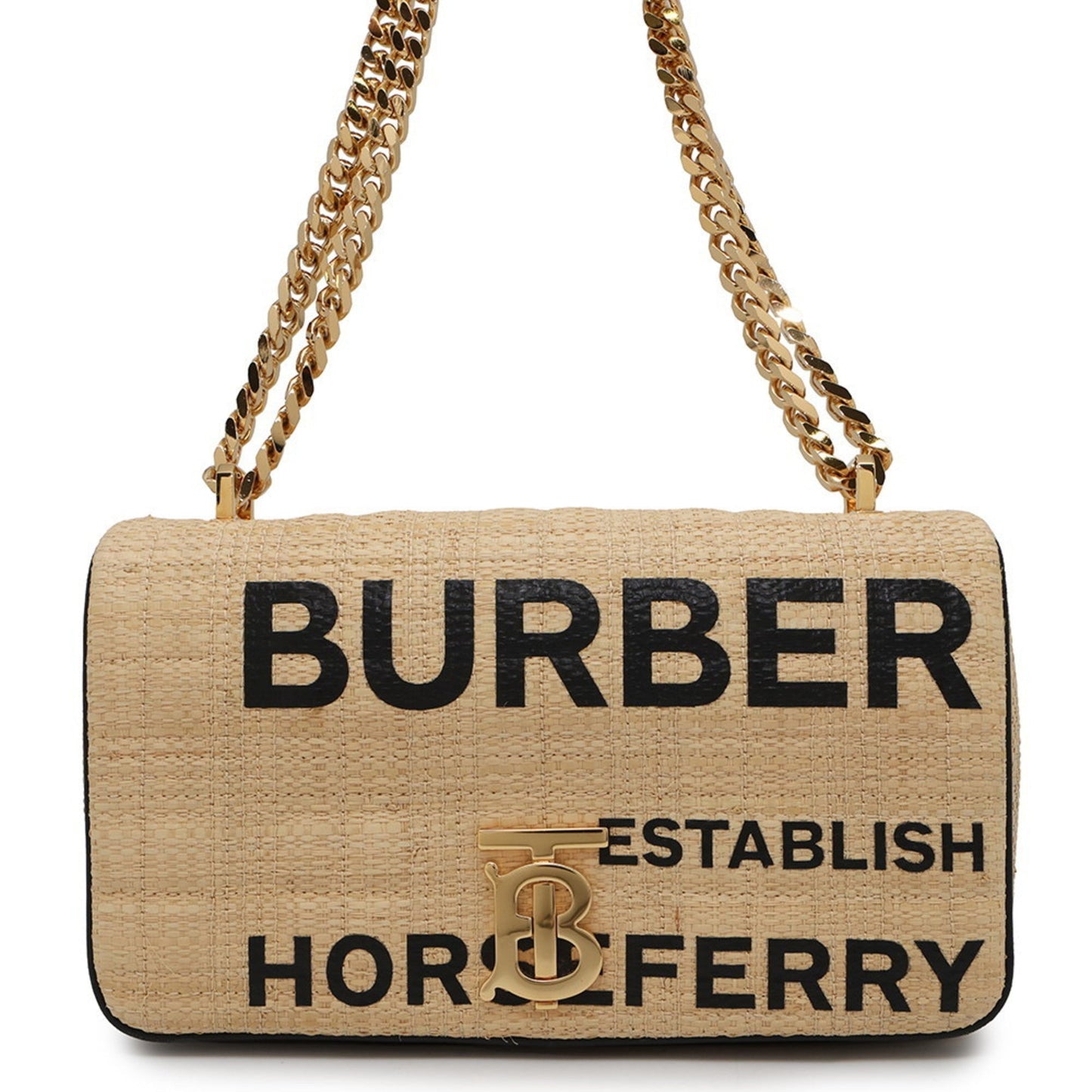 Burberry Shoulder Bag Leather Raffia Beige