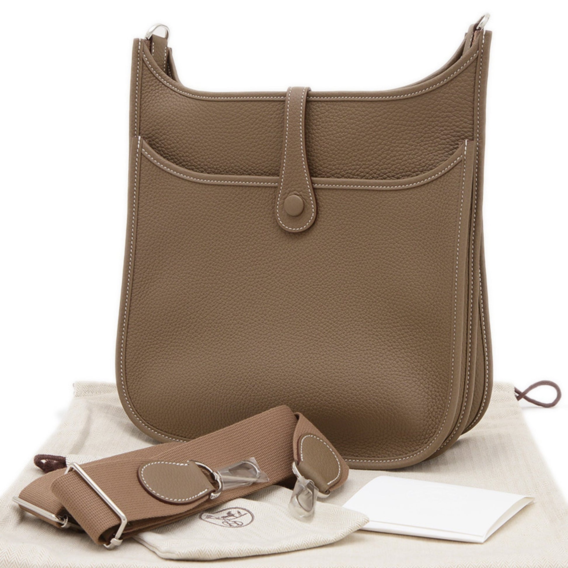 Hermes Etoupe Taurillon Clemence Shoulder Bag Leather Gray Shoulder Bag 8