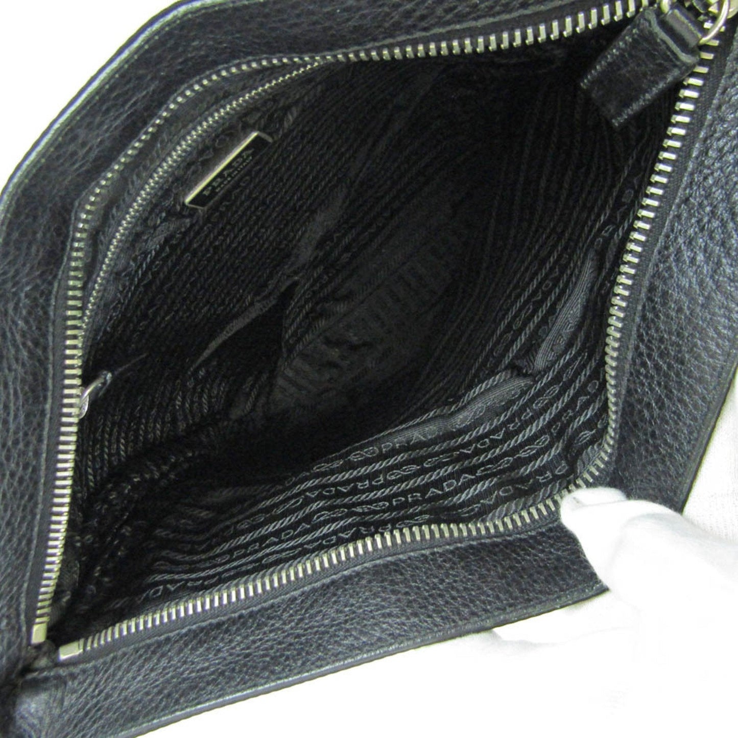 Prada Tessuto Women Men Shoulder Bag Nero Leather Canvas Nylon