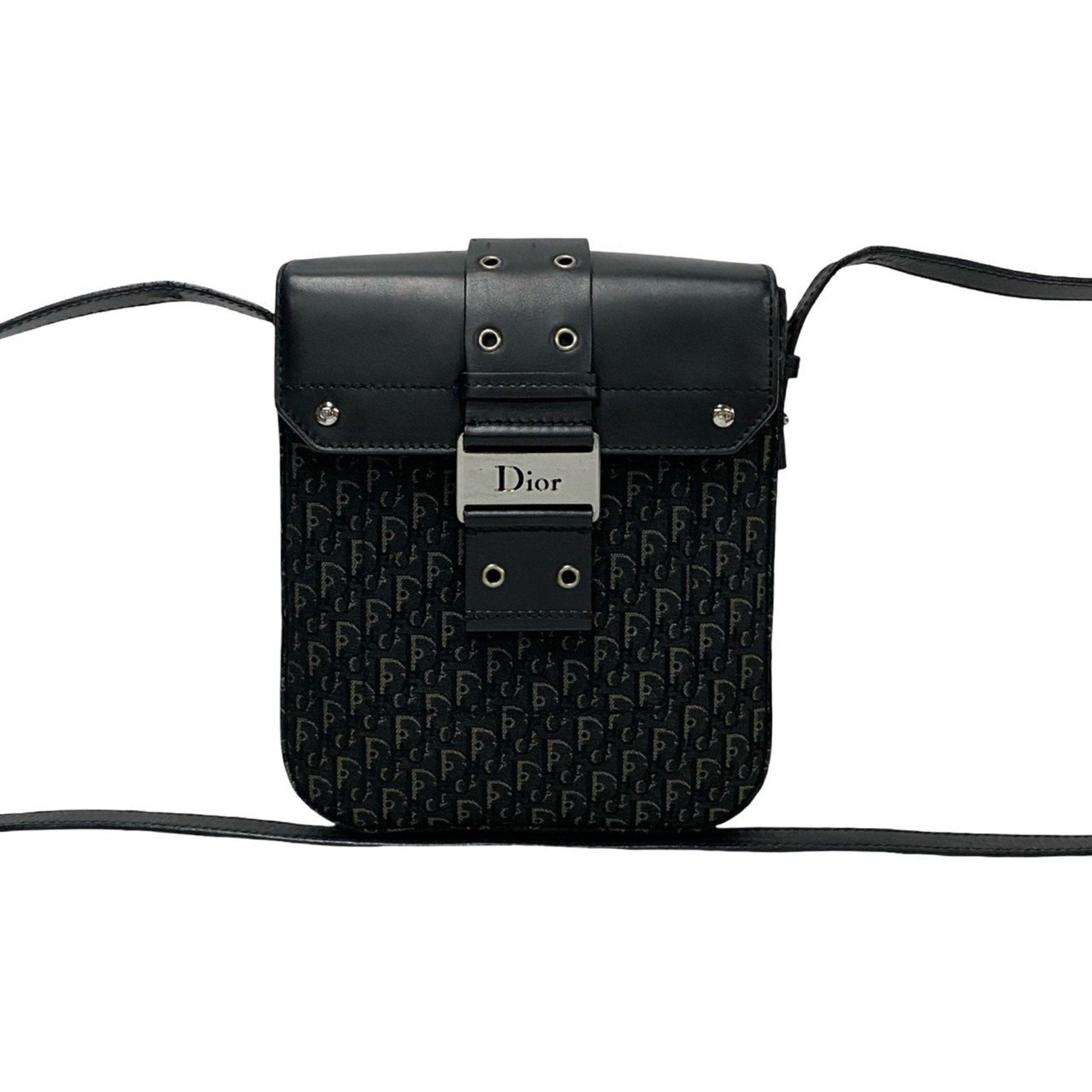 Dior Handbag Christian Shoulder Bag Leather Canvas Black Canvas Shoulder Bag