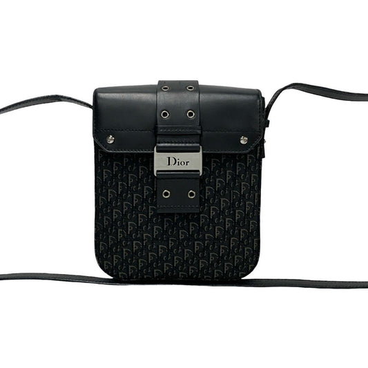 Dior Handbag Christian Shoulder Bag Leather Canvas Black Canvas Shoulder Bag