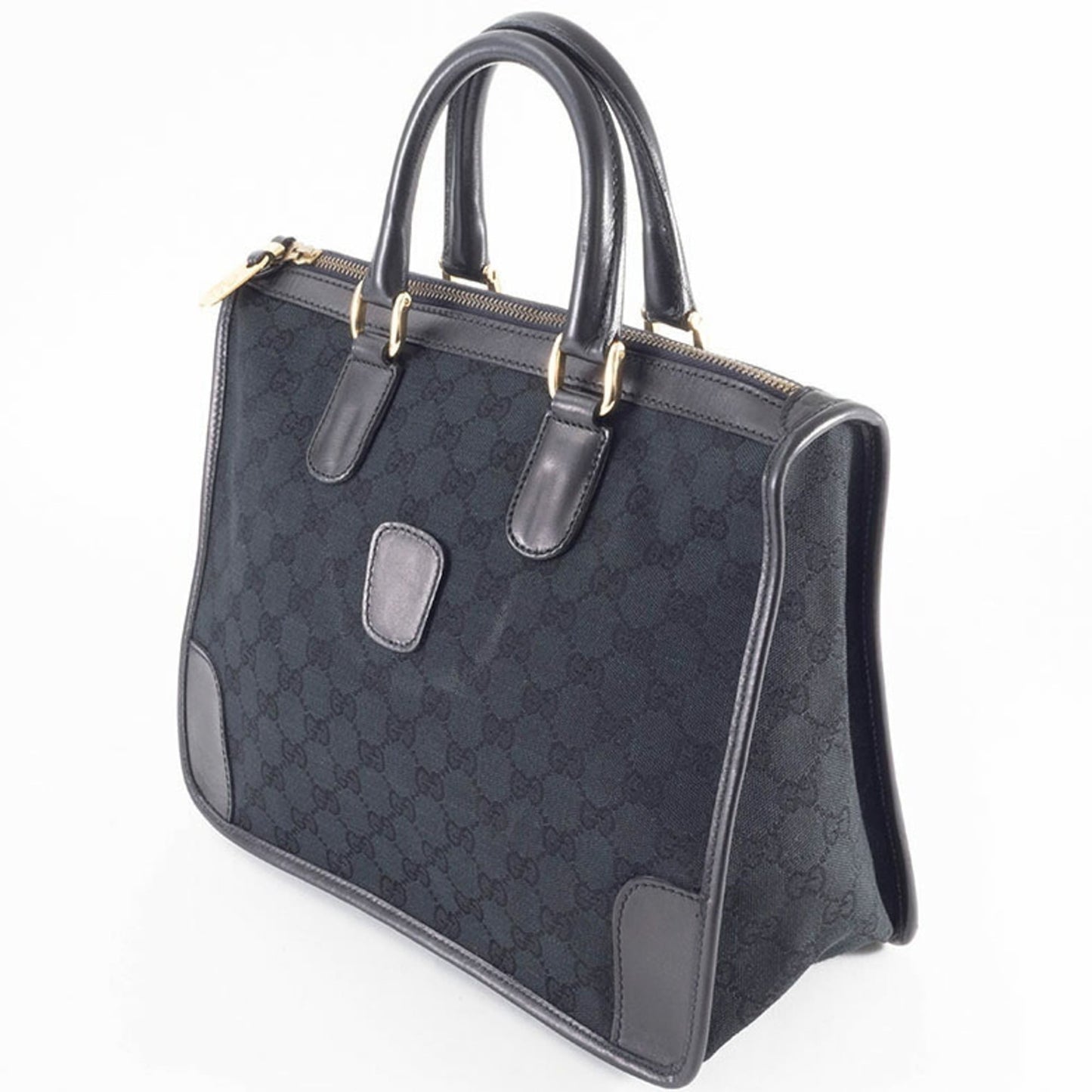 Gucci Black Gg Canvas Leather Handbag