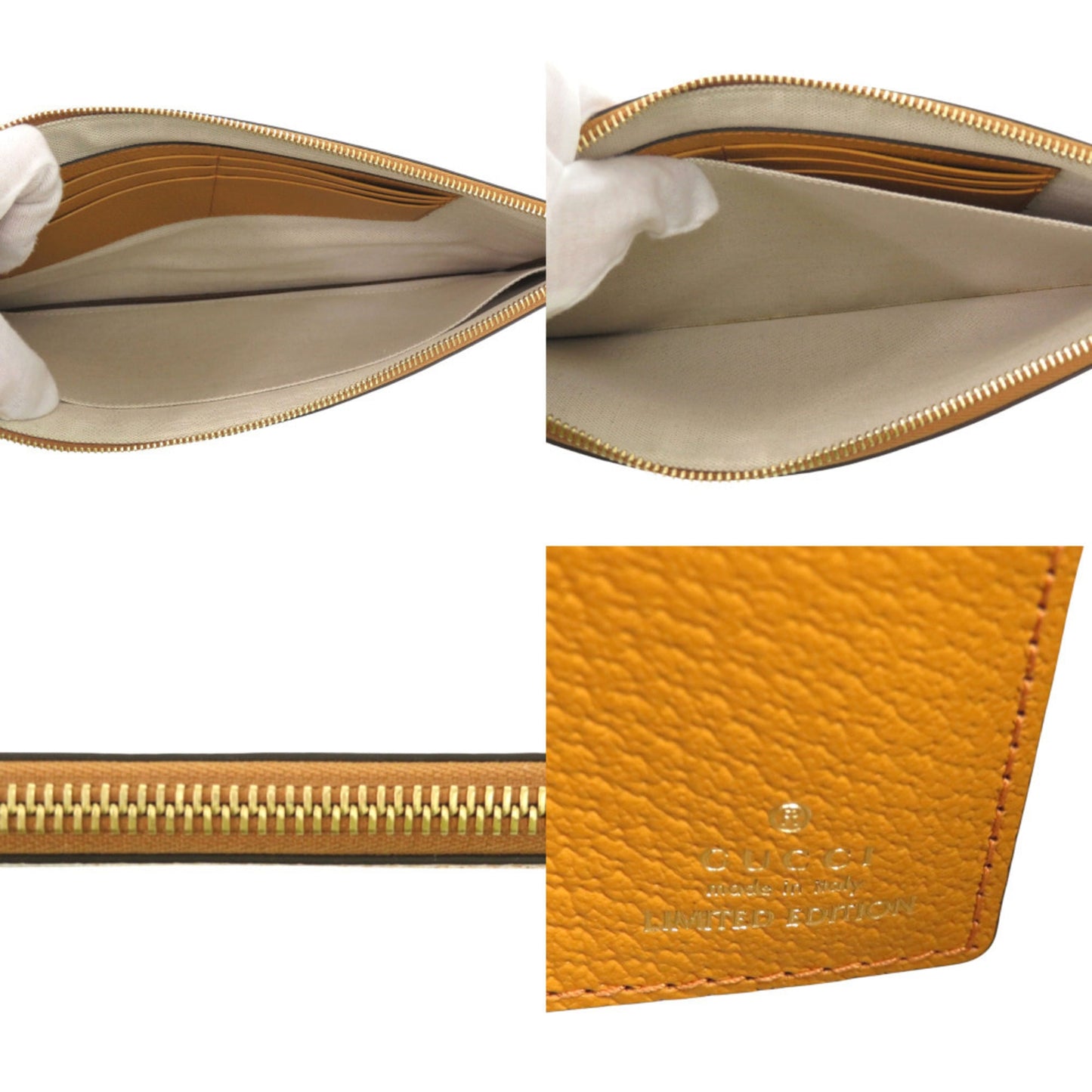 Gucci Beige Yellow Gg Supreme Canvas Leather Clutch Bag