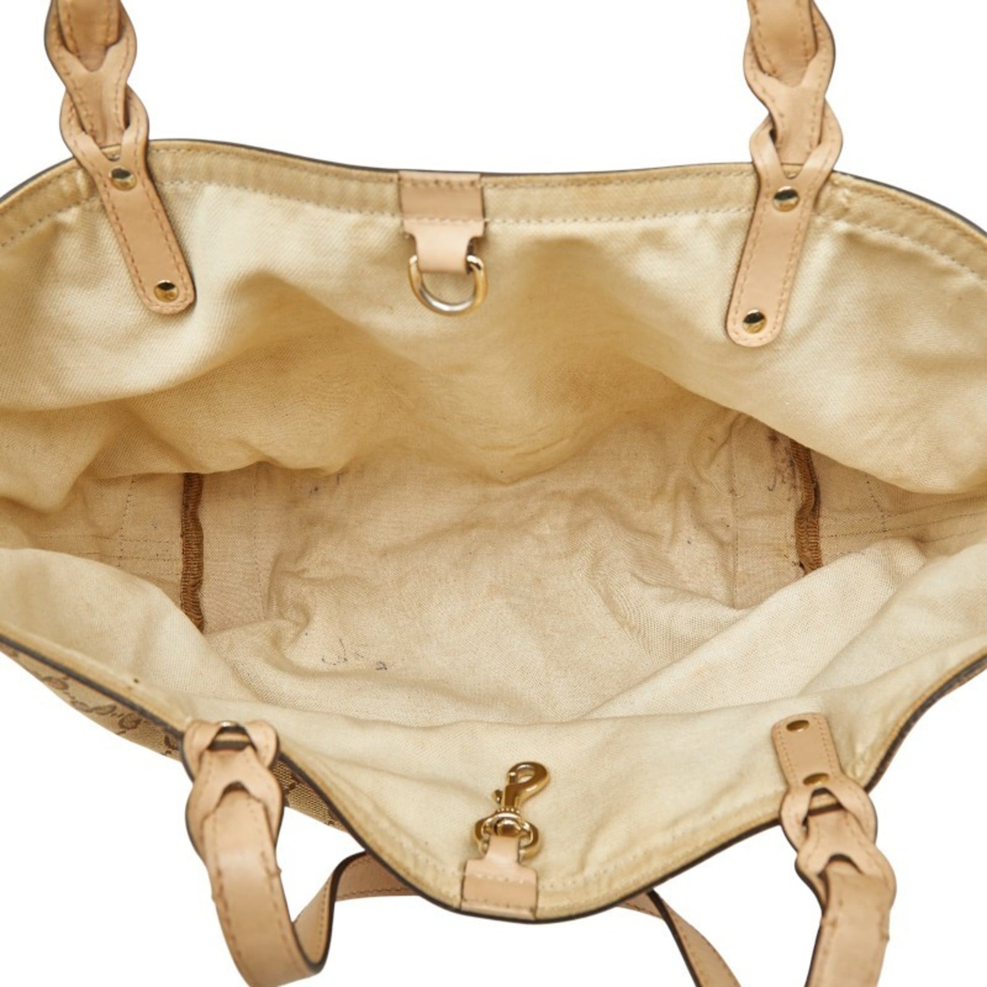 Gucci Gg Canvas Beige Brown Gg Canvas Leather Tote Bag
