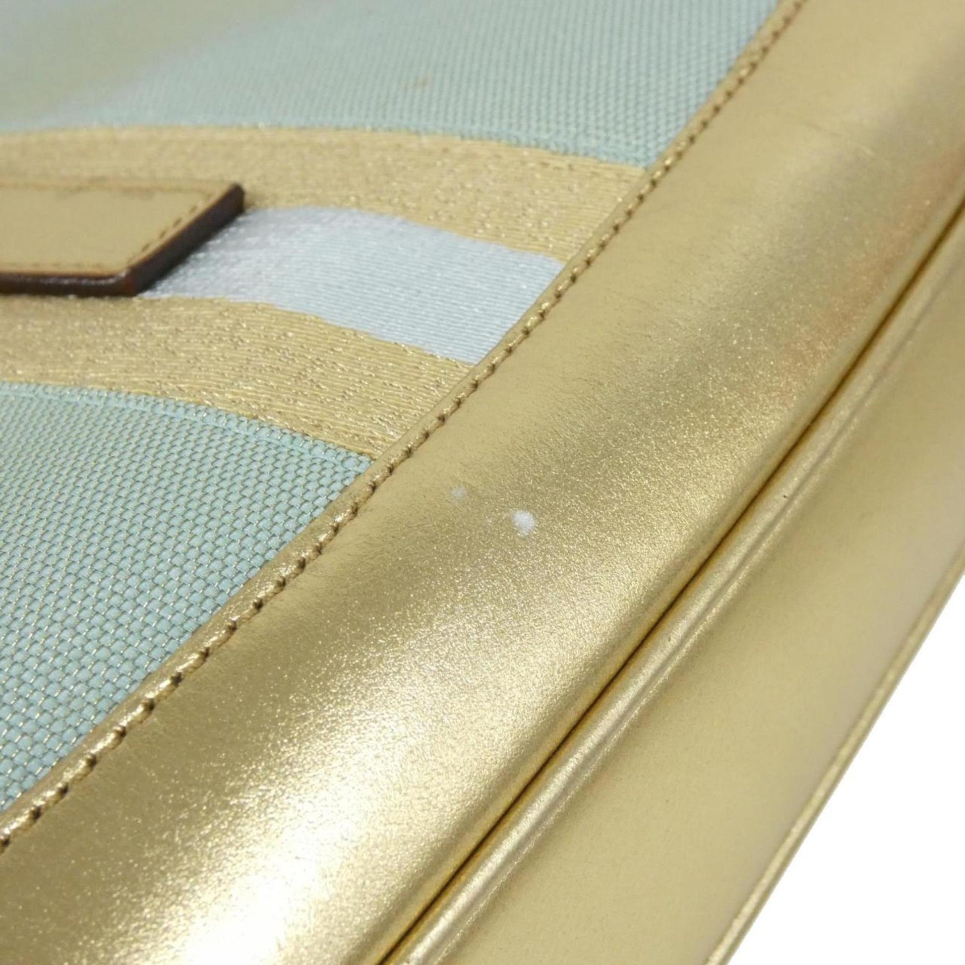 Gucci Gold Light Blue Canvas Leather Shoulder Bag