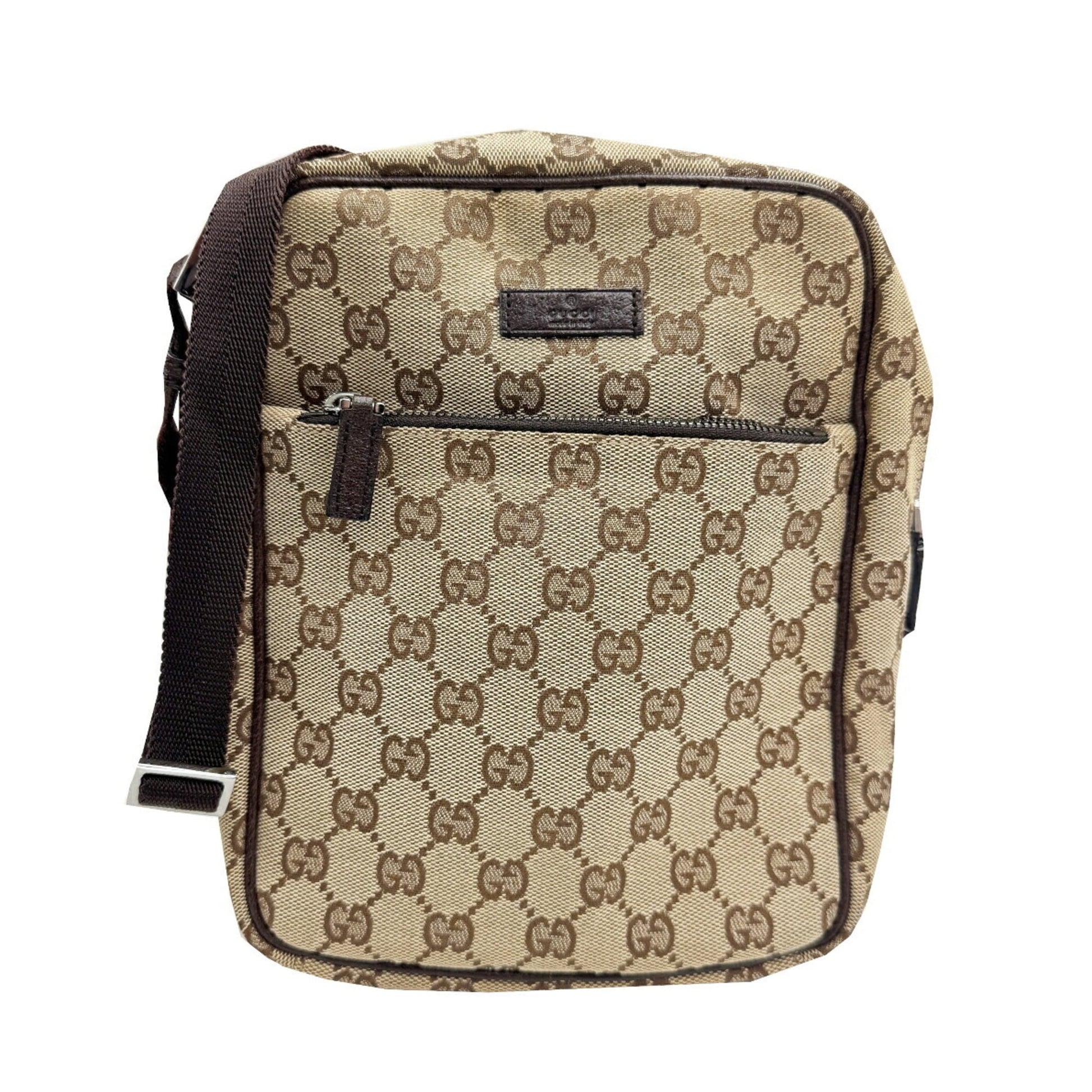 Gucci Brown Gg Canvas Leather Shoulder Bag
