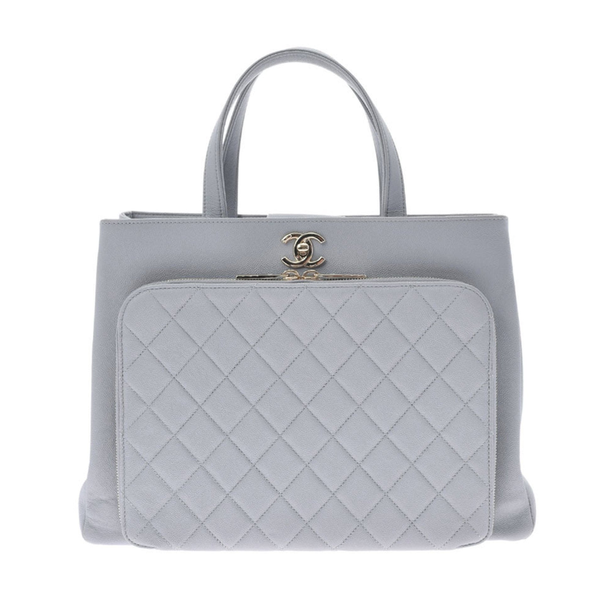 Chanel matelasse gray ladies caviar skin handbag