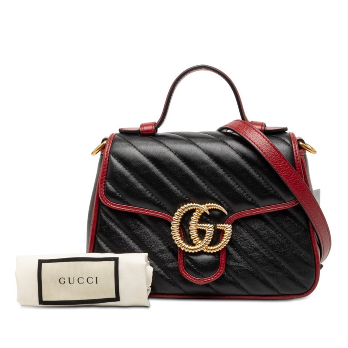 Gucci Black Red Color Leather Shoulder Bag