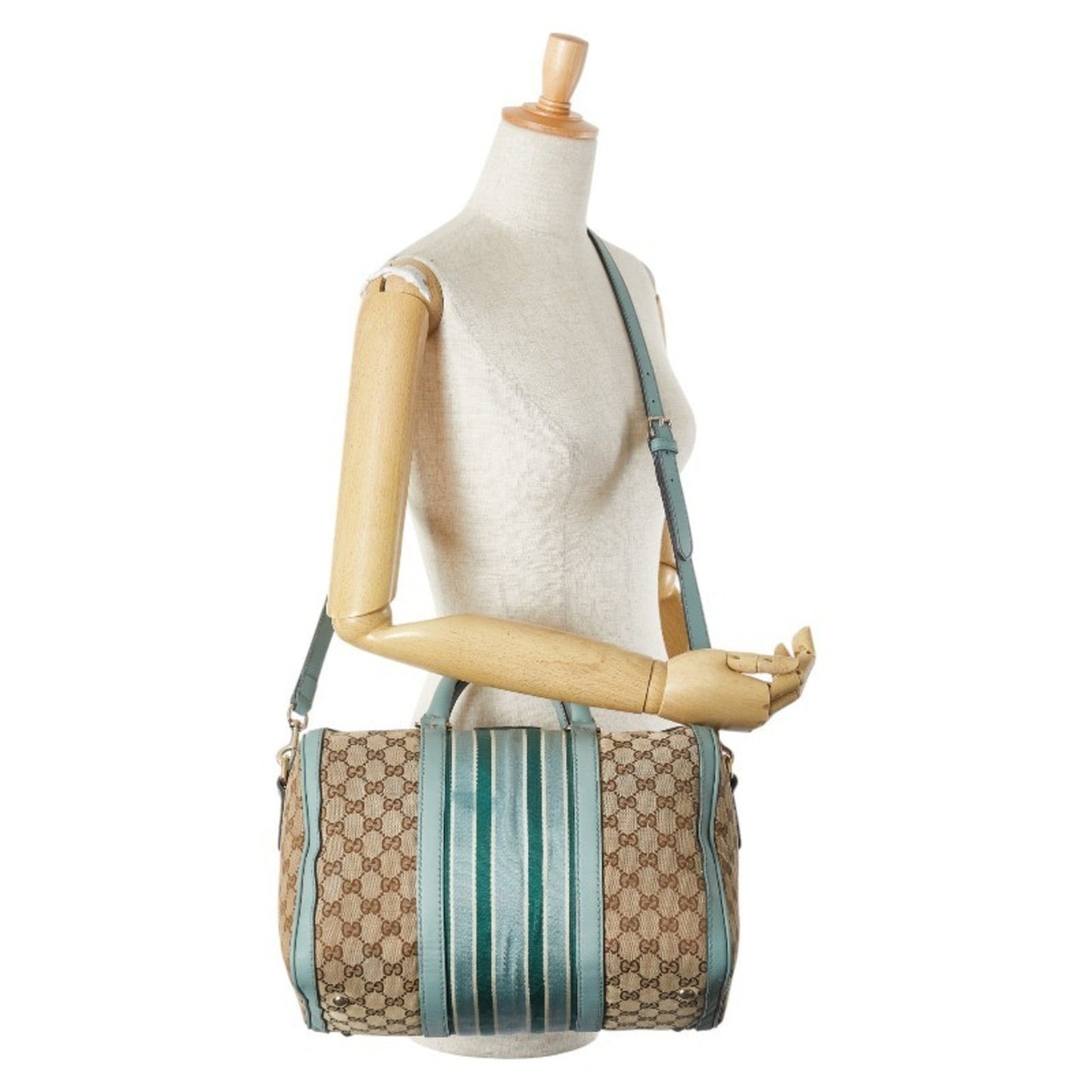 Gucci Beige Blue Canvas Leather Handbag Shoulder Bag