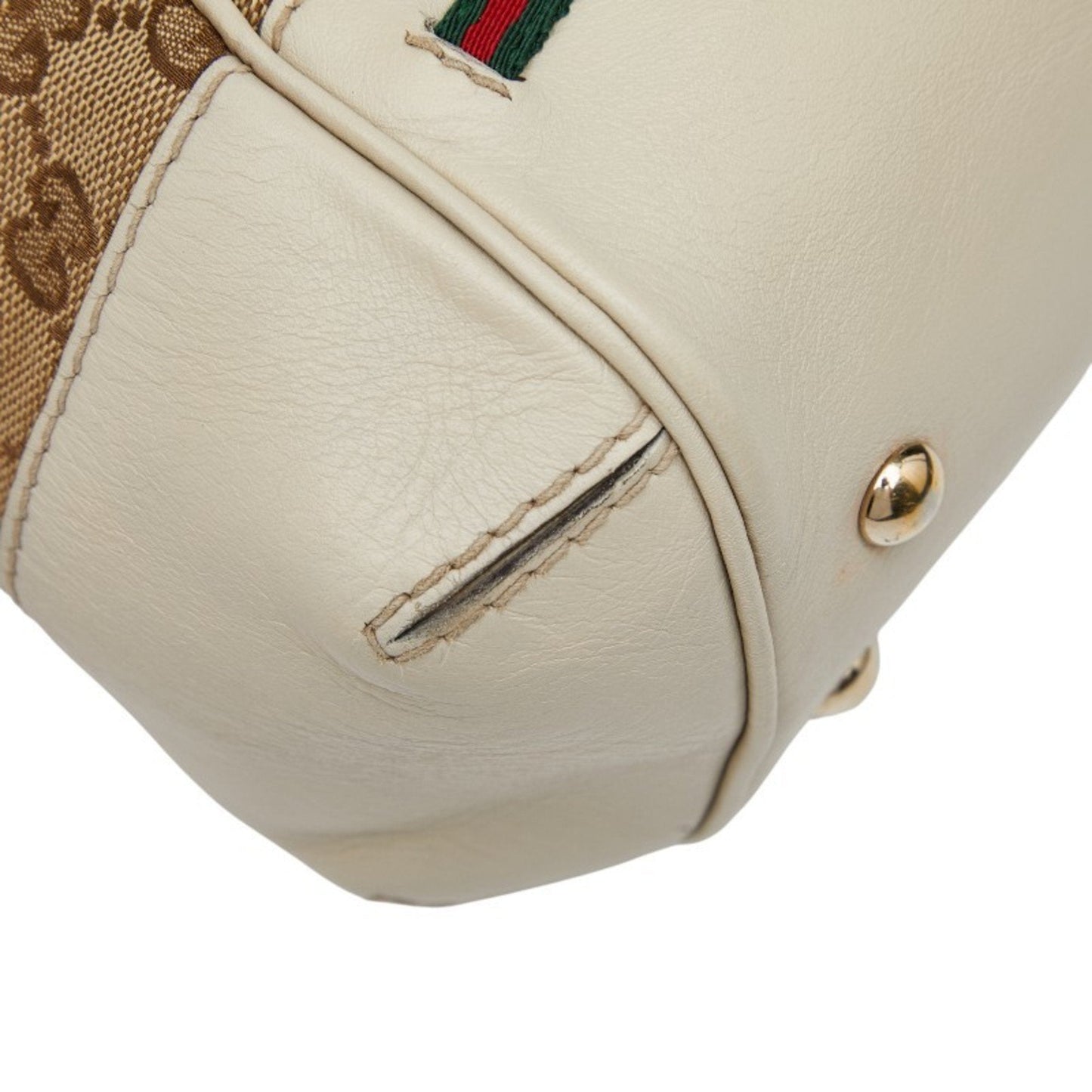 Gucci Beige Ivory Canvas Leather Shoulder Bag Tote Bag