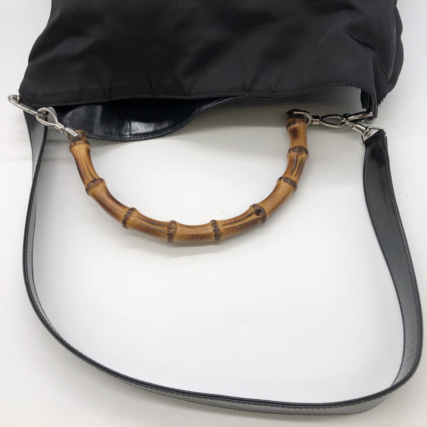 Gucci Black Bamboo Nylon Handbag Shoulder Bag