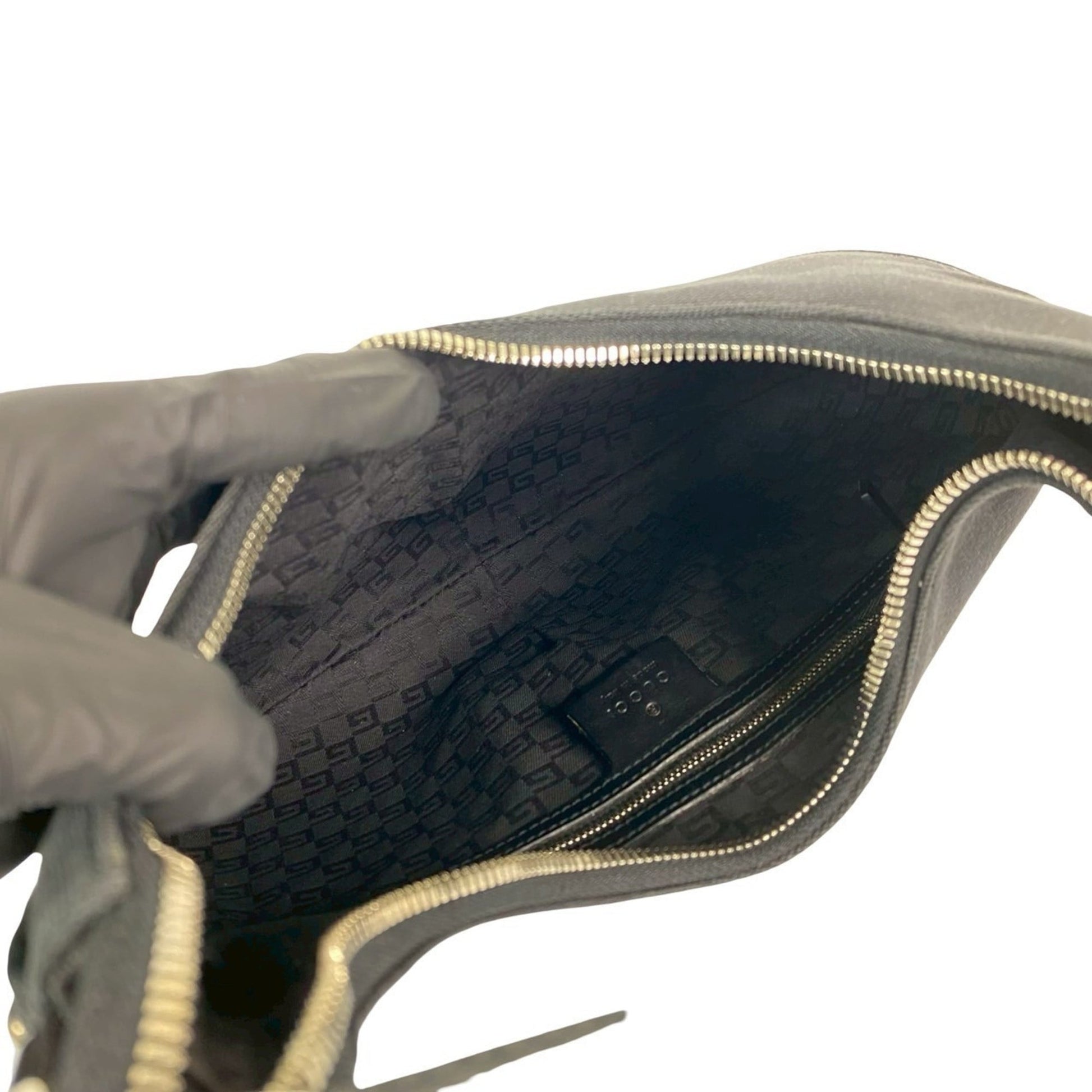 Gucci Black Leather Canvas Handbag Shoulder Bag