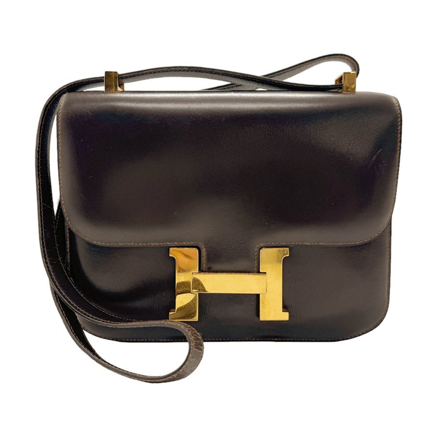 Hermes Dark Shoulder Bag Leather Brown