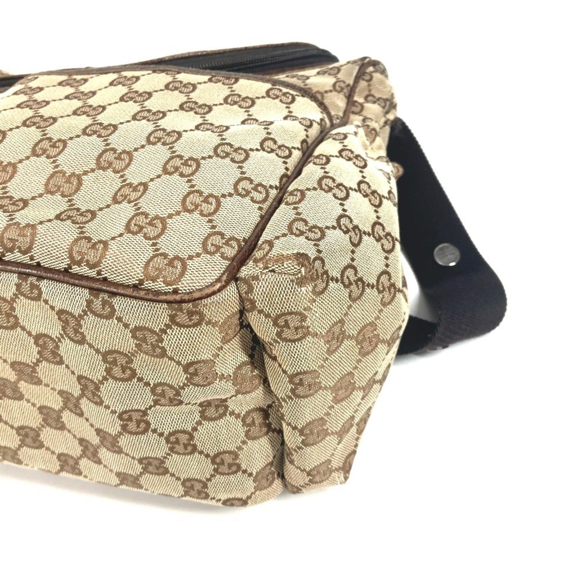 Gucci Gg Canvas Beige Dark Brown Gg Canvas Leather Shoulder Bag