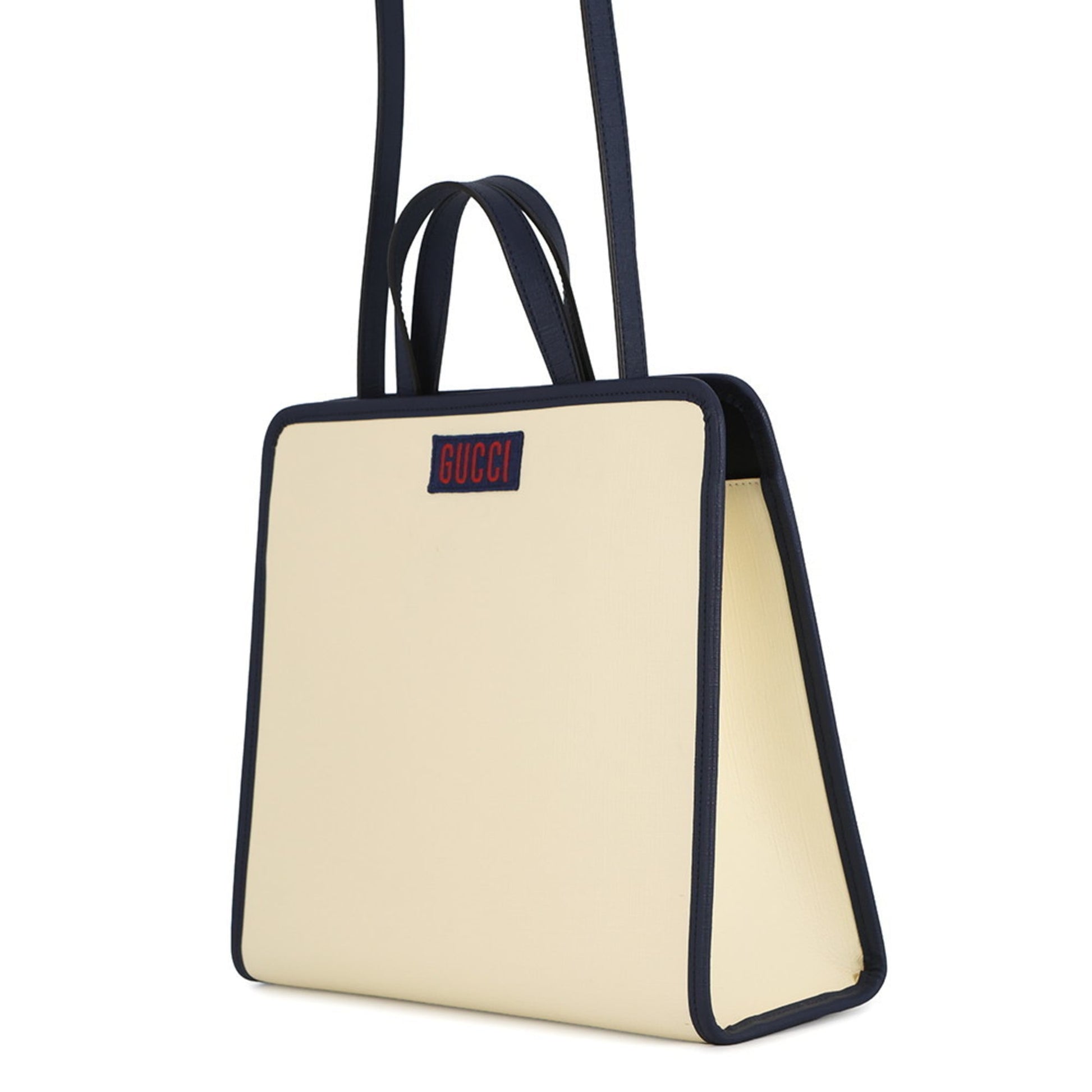 Gucci Ivory Multi-Color Navy Leather Shoulder Bag Tote Bag
