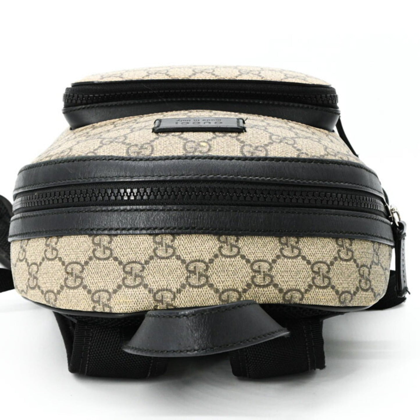 Gucci Beige Black Gg Supreme Leather Backpack
