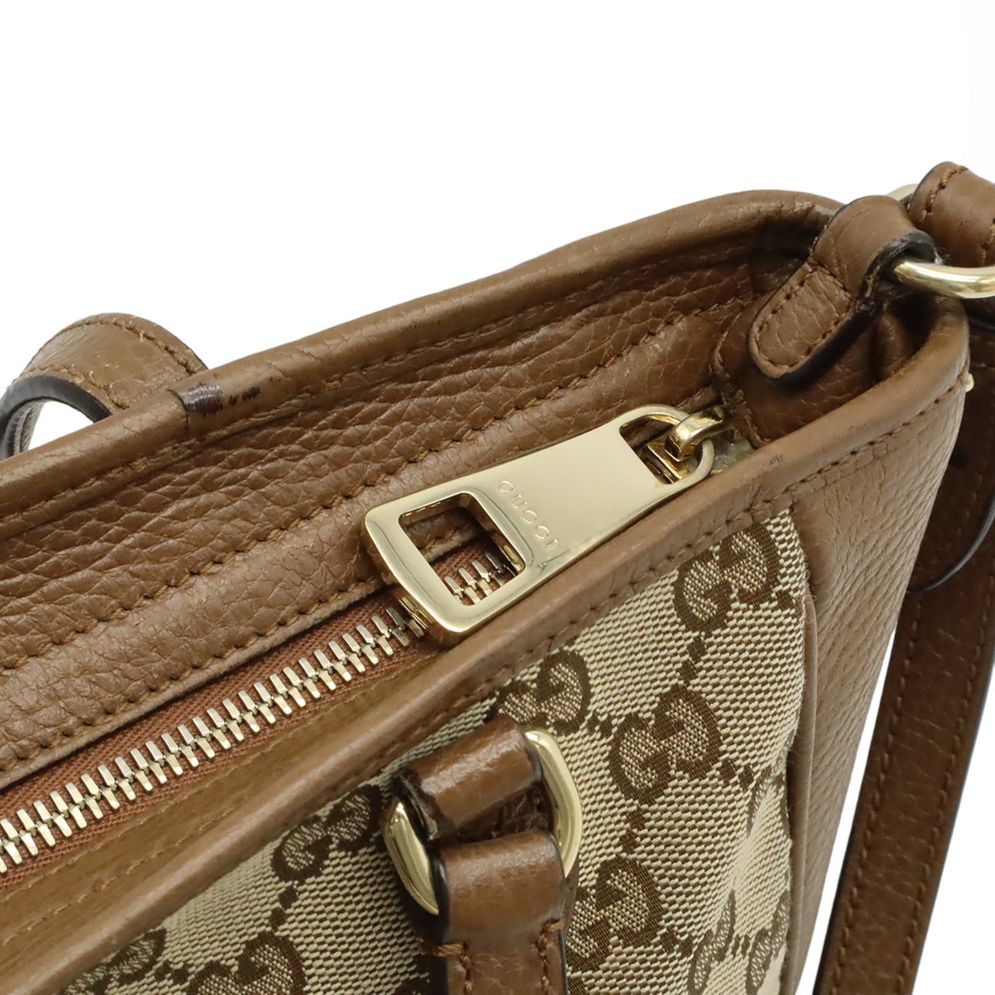 Gucci Beige Beige Brown Brown Gg Canvas Leather Handbag Shoulder Bag