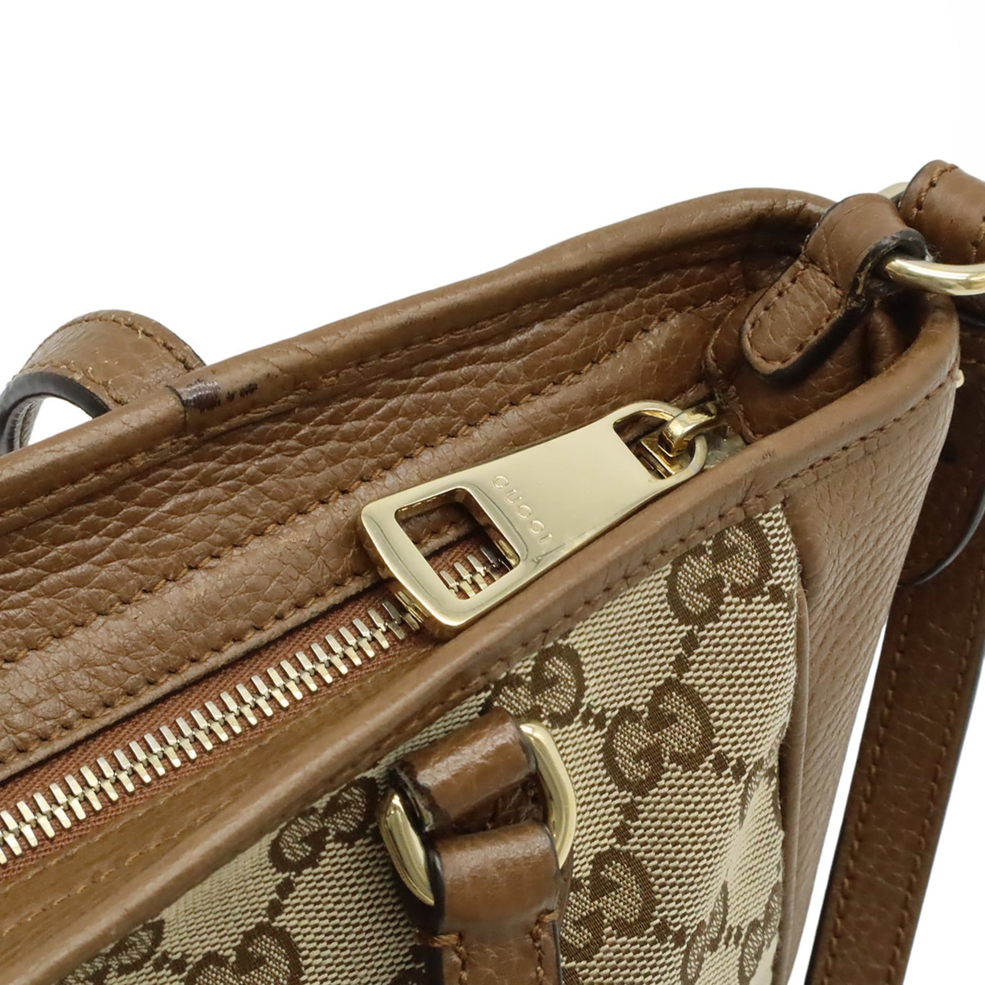 Gucci Beige Beige Brown Brown Gg Canvas Leather Handbag Shoulder Bag