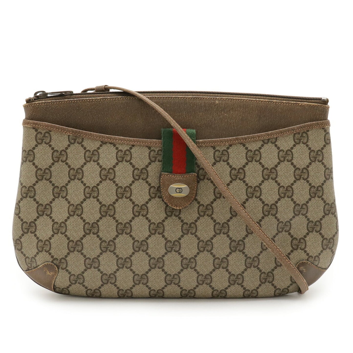 Gucci Gg Plus Beige Coated Canvas Leather Clutch Bag Pochette Shoulder Bag