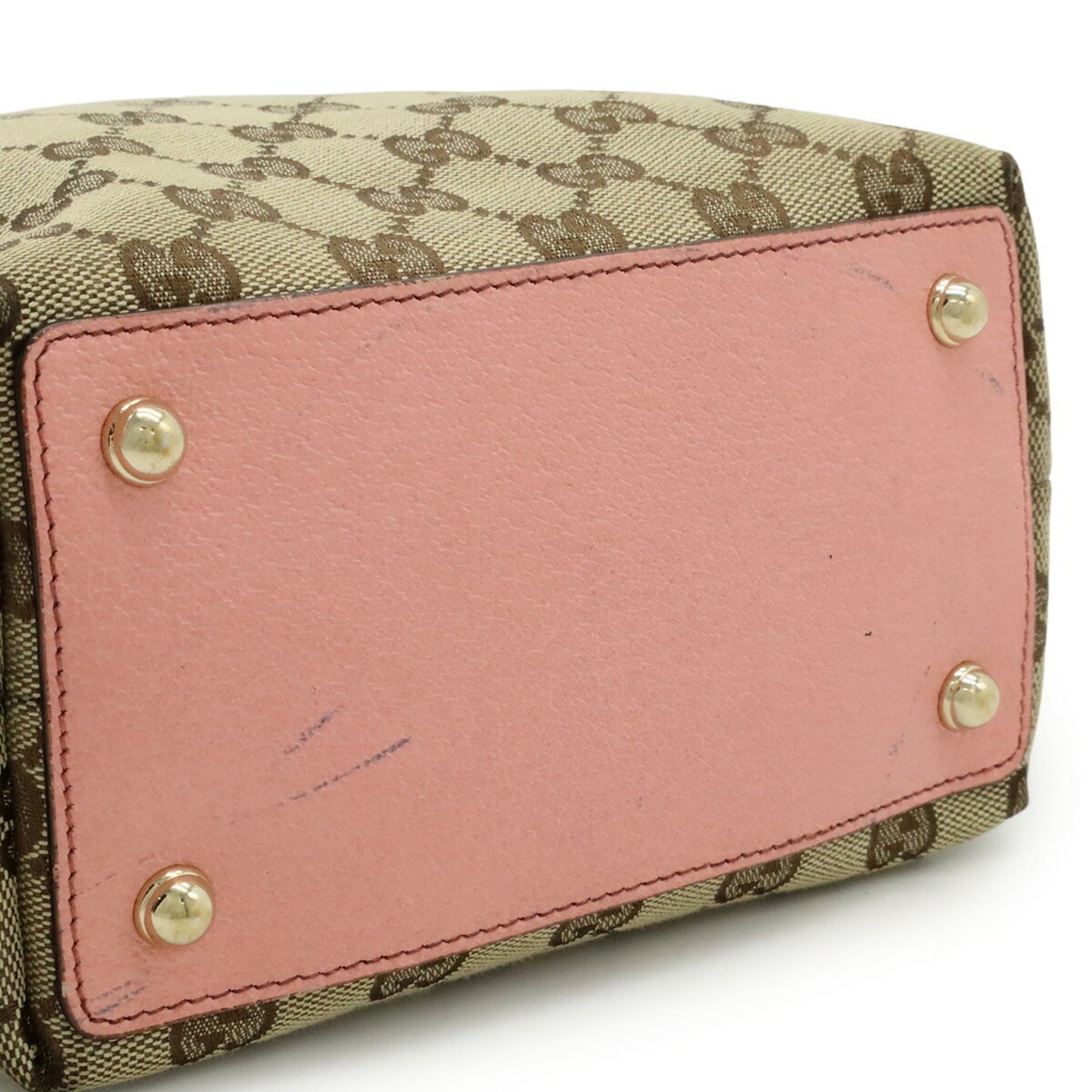 Gucci Beige Khaki Pink Canvas Leather Shoulder Bag Tote Bag