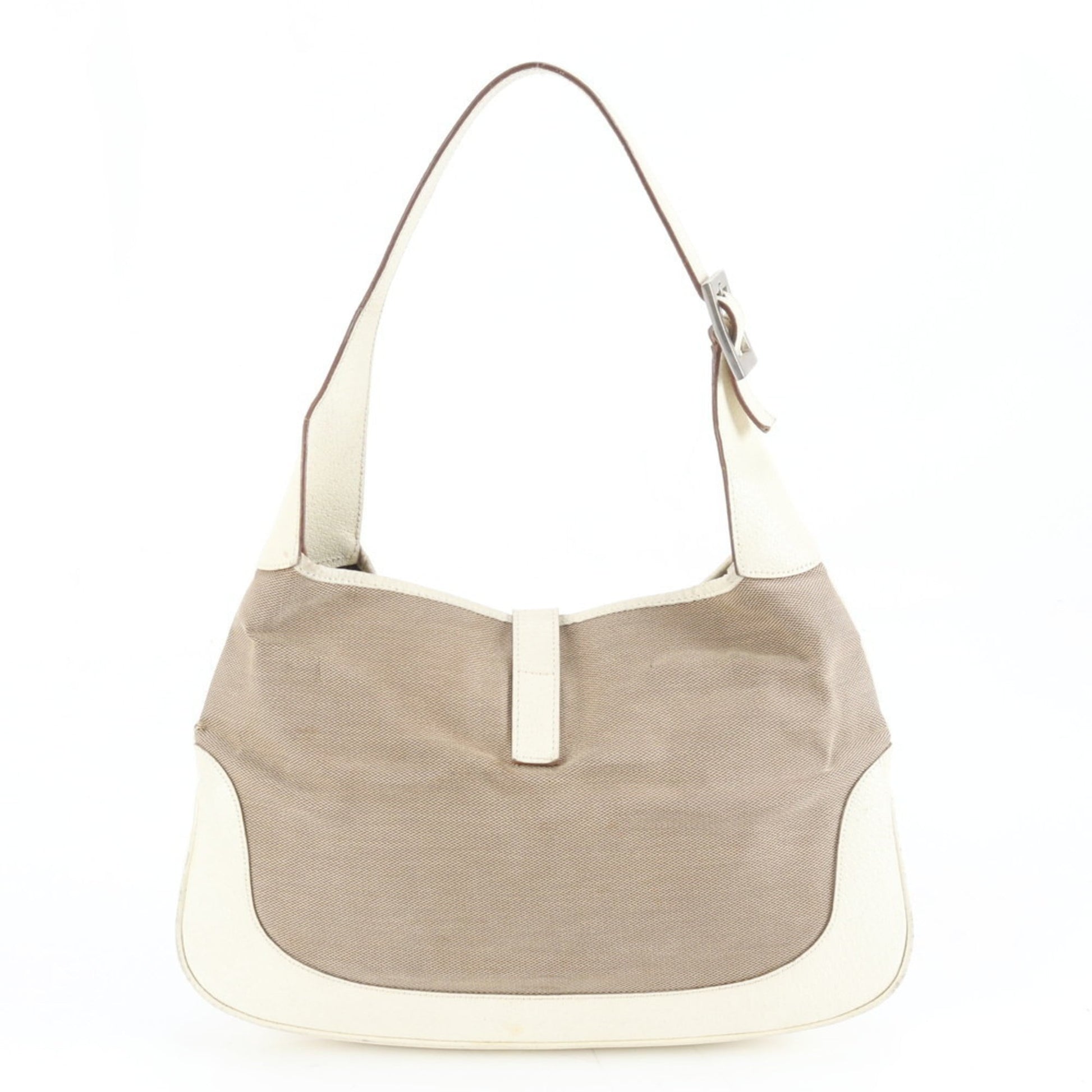 Gucci Beige Leather Canvas Shoulder Bag