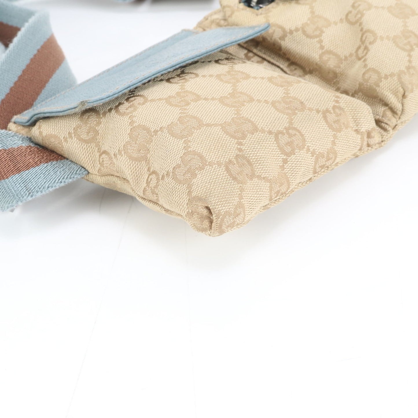 Gucci Blue Brown Leather Canvas Pouch Sling Bag