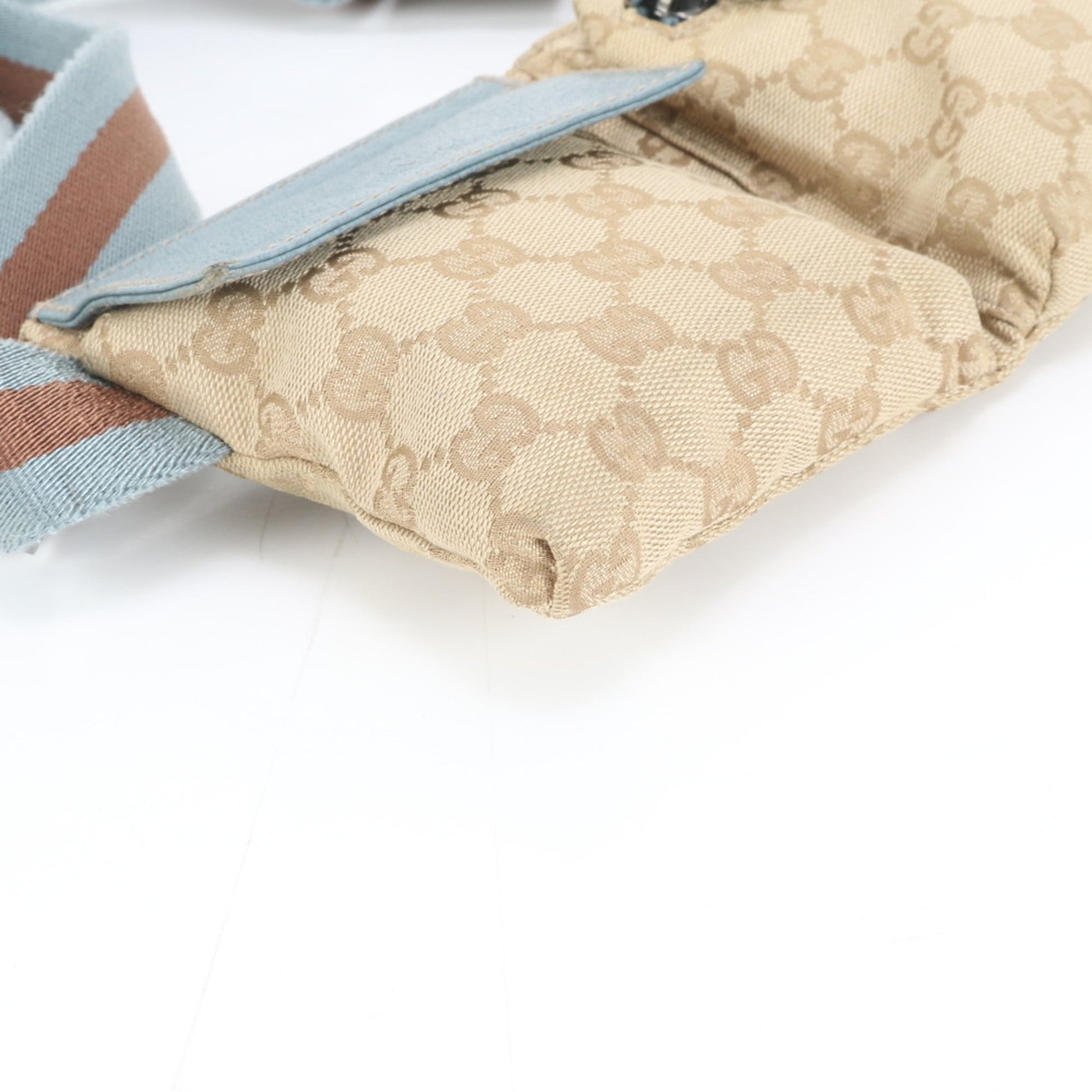 Gucci Blue Brown Leather Canvas Pouch Sling Bag