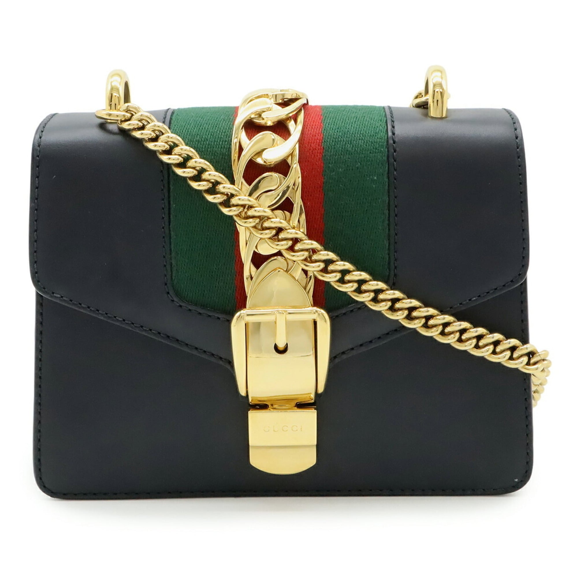 Gucci Black Green Red Color Leather Pochette Shoulder Bag