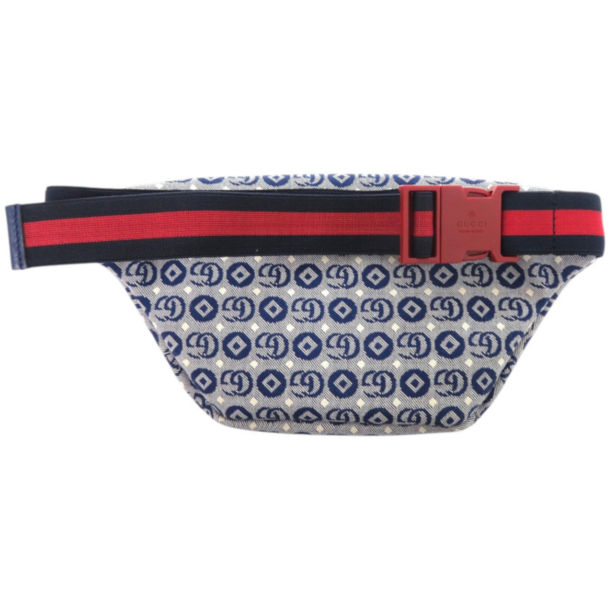 Gucci Blue Navy Red Color Canvas Leather Fanny Pack Pouch