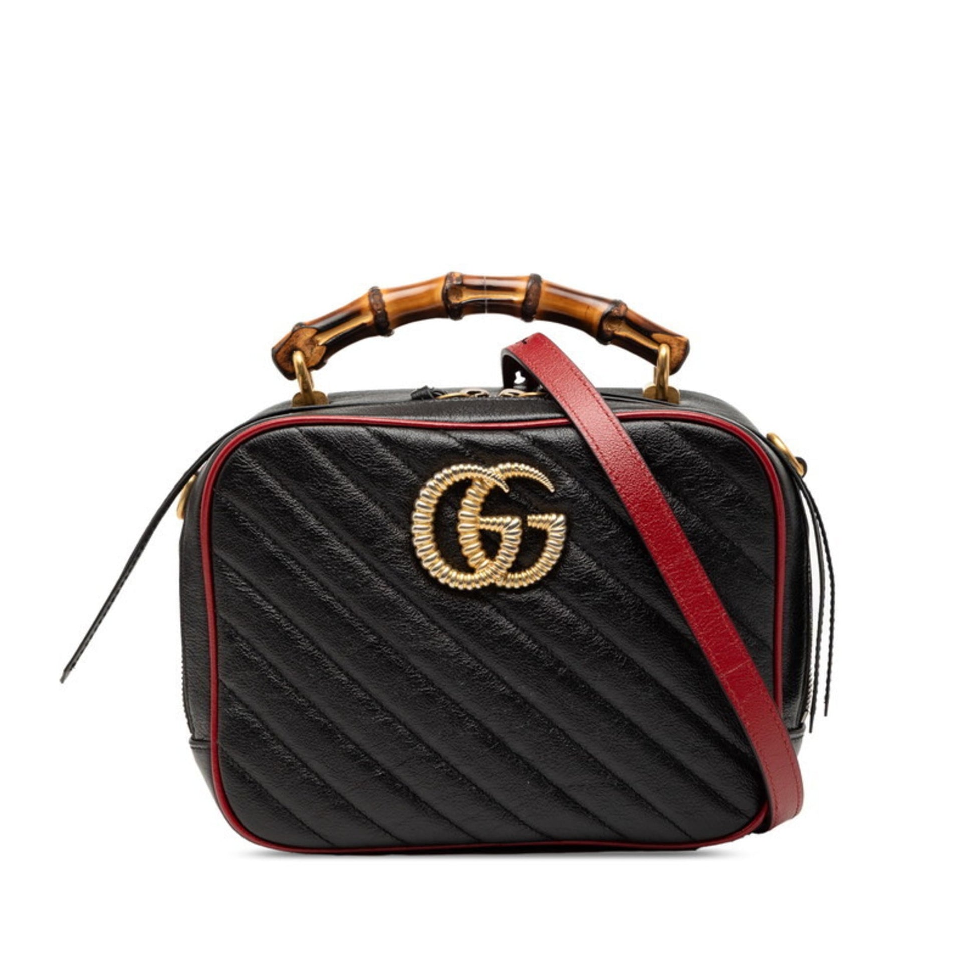 Gucci Black Red Color Leather Handbag Shoulder Bag