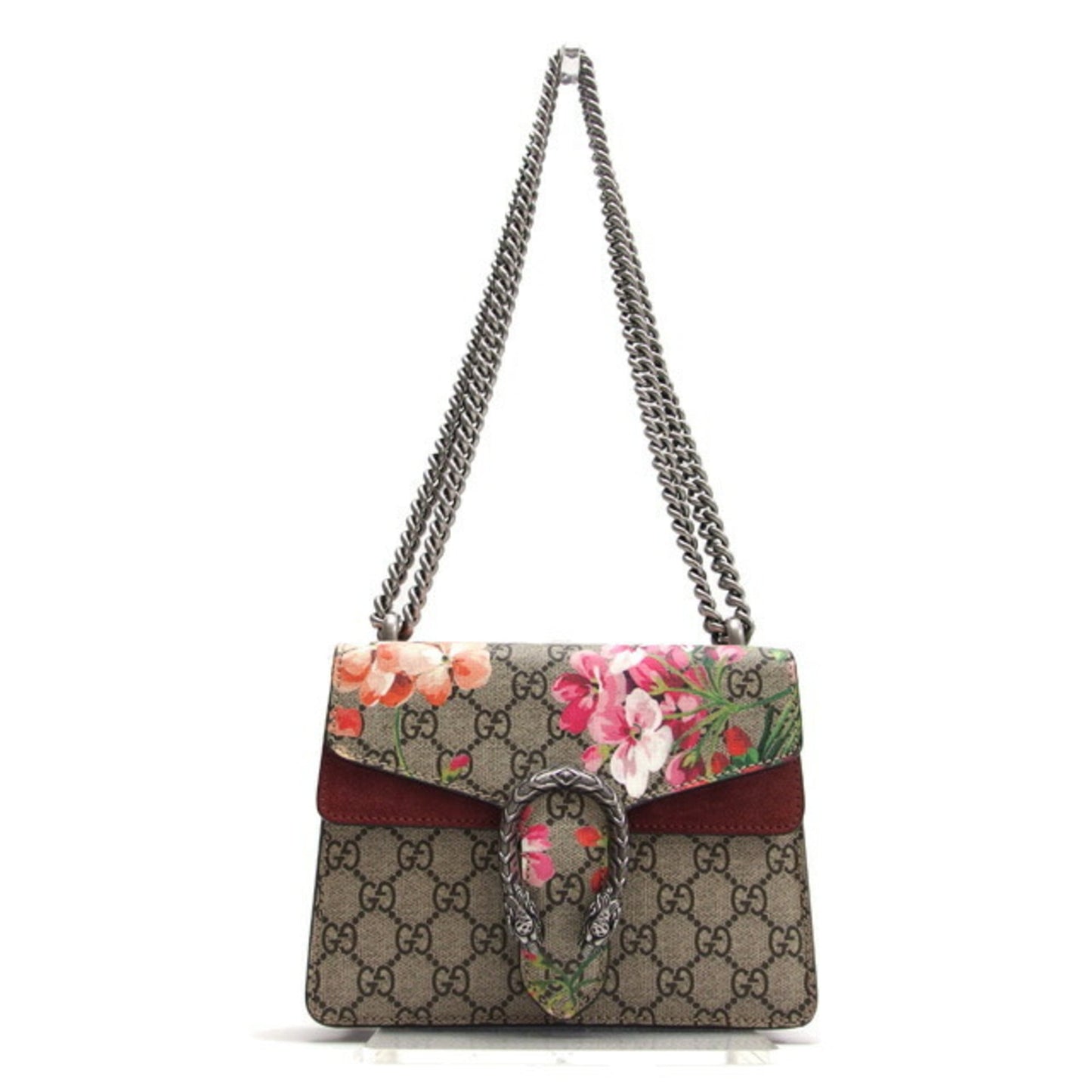 Gucci Beige Bordeaux Pink Coated Canvas Suede Shoulder Bag