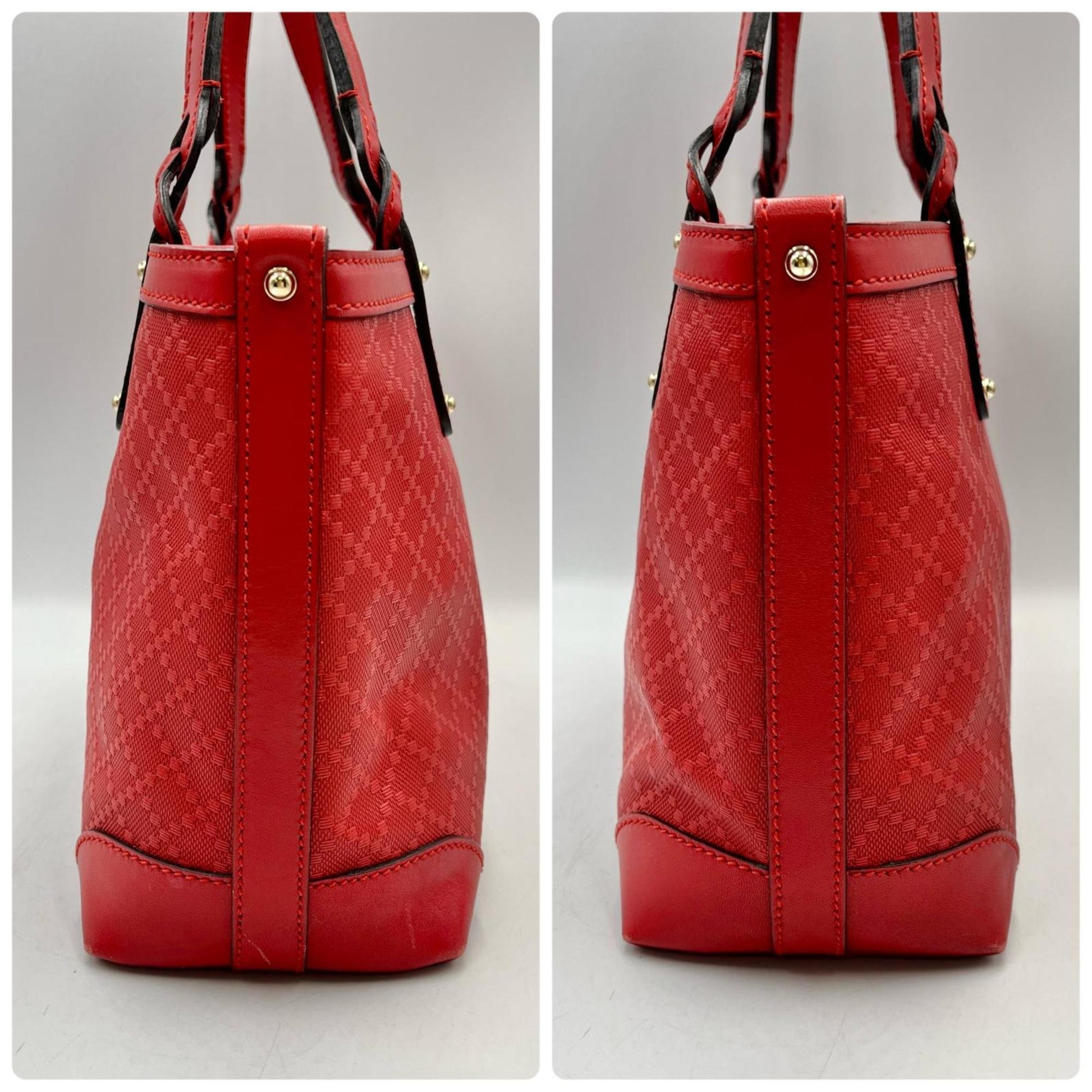 Gucci Red Color Leather Pouch Tote Bag