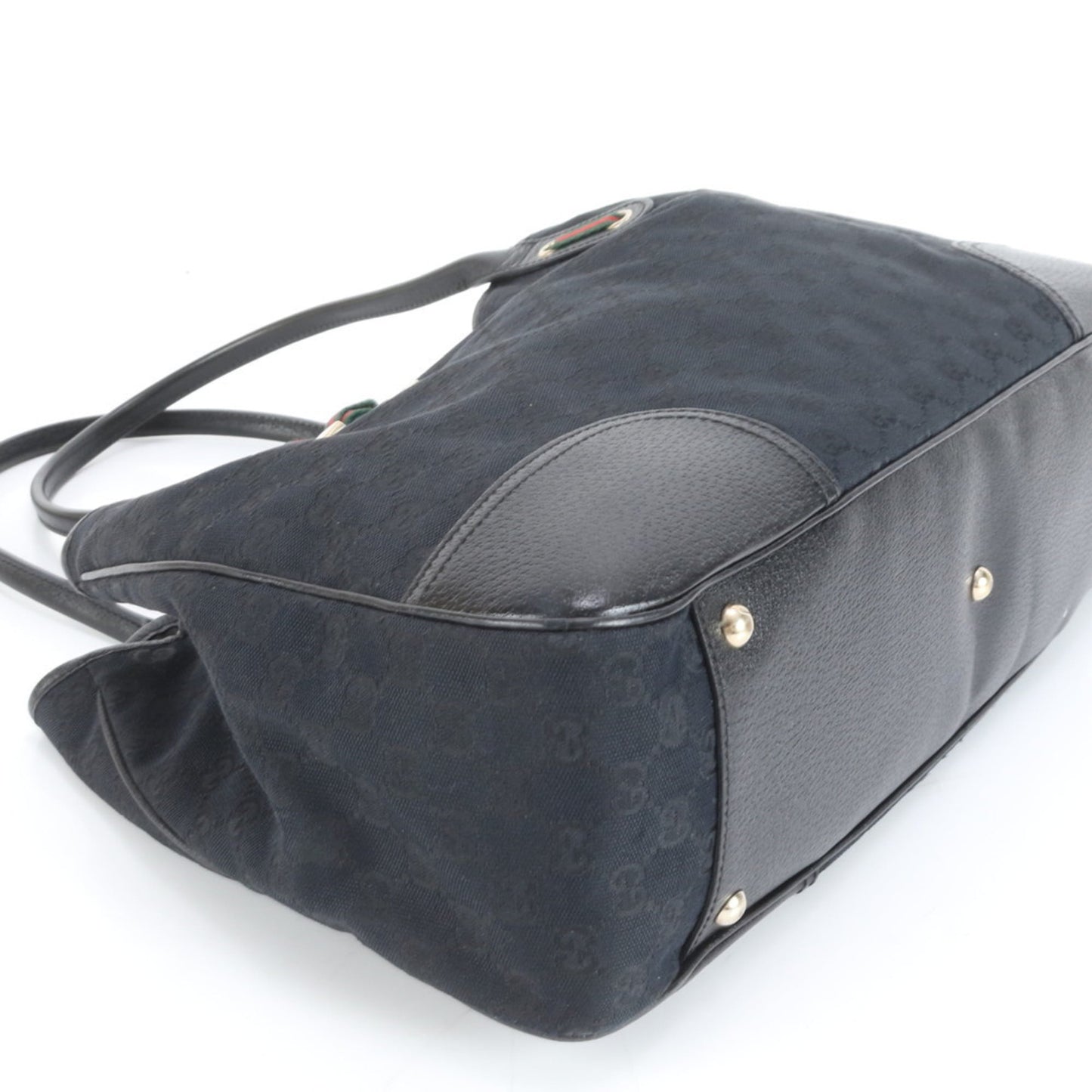 Gucci Black Leather Canvas Tote Bag