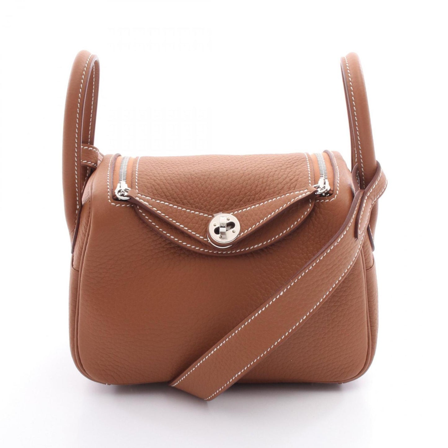 Hermes Lindy Taurillon Clemence Shoulder Bag Leather Brown Gold