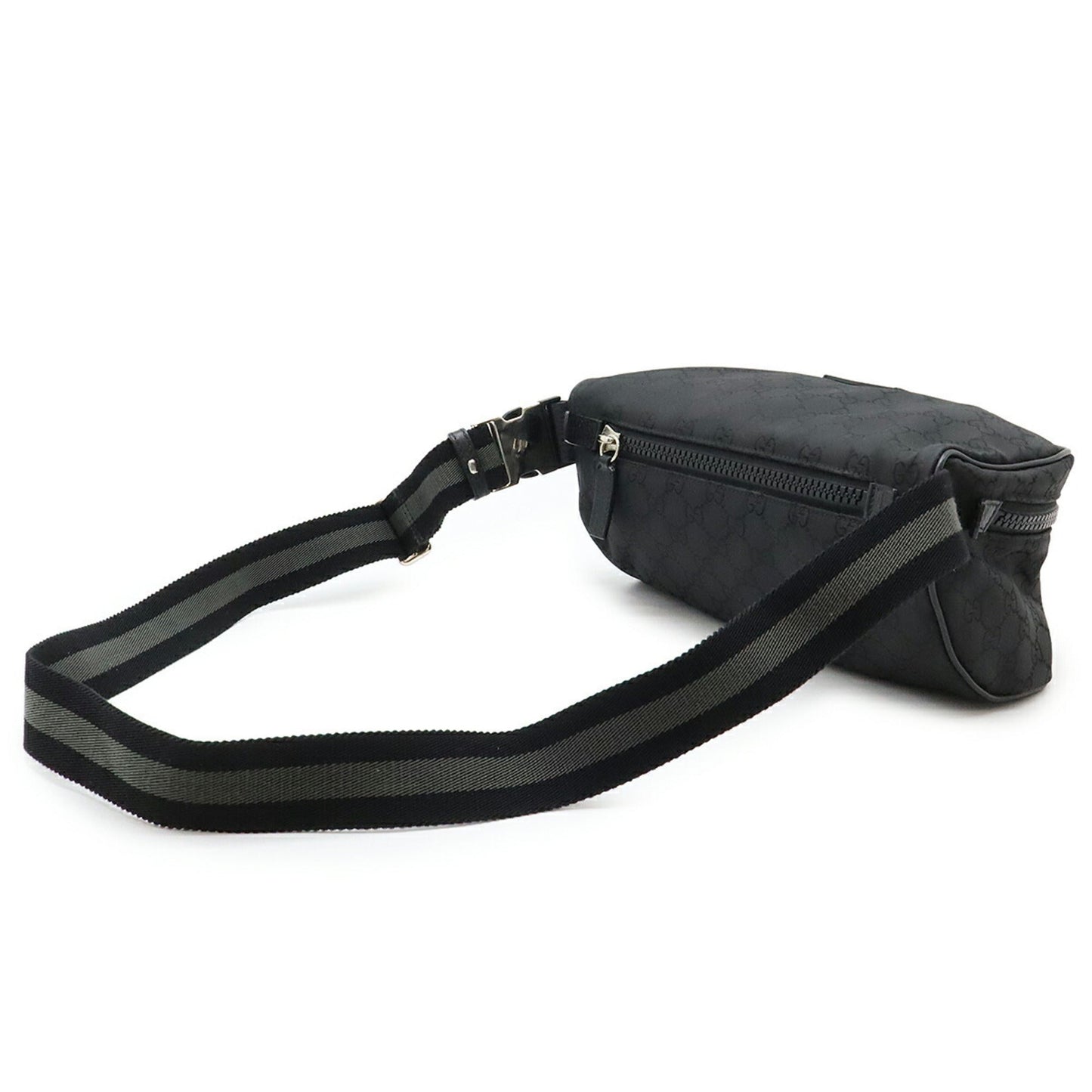 Gucci Black Gray Nylon Leather Pouch Shoulder Bag Sling Bag