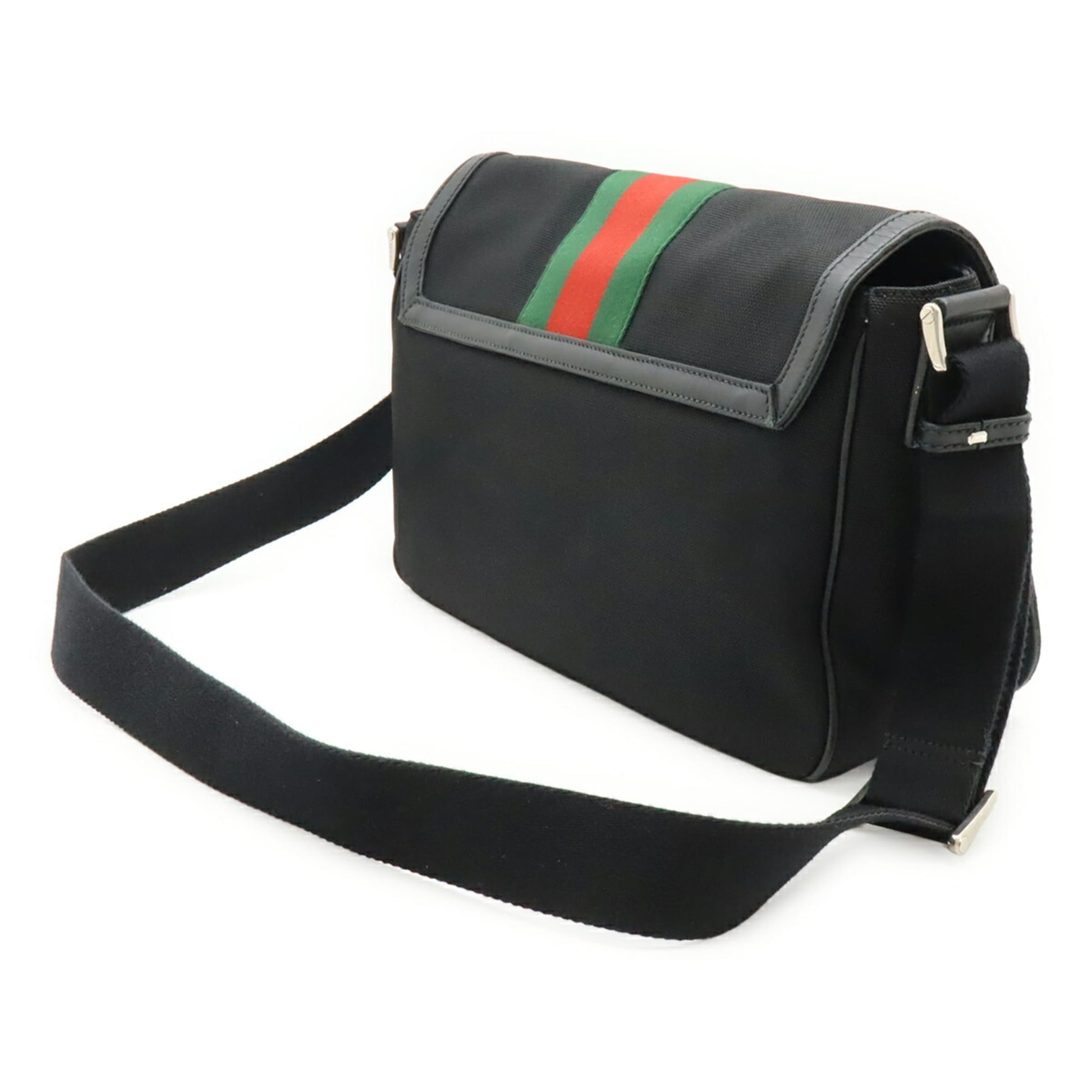 Gucci Sherry Line Black Green Red Color Nylon Canvas Shoulder Bag