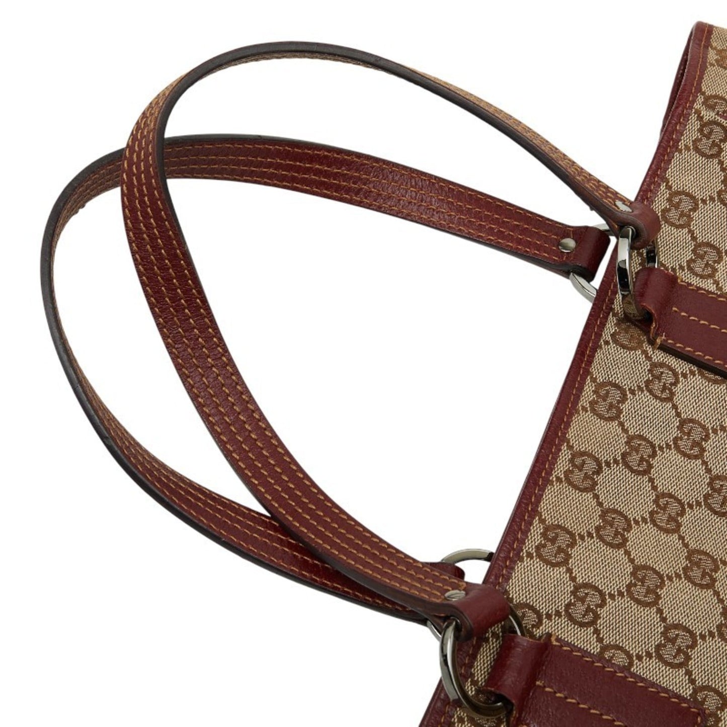 Gucci Beige Red Color Canvas Leather Handbag Tote Bag