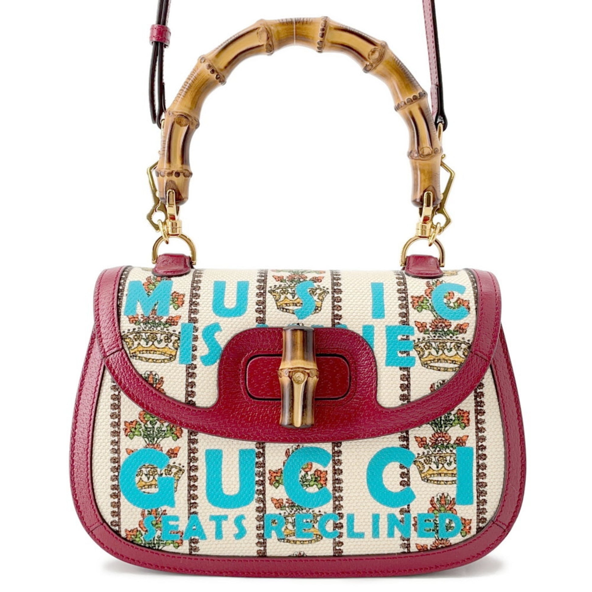 Gucci Ivory Red Color Leather Canvas Handbag