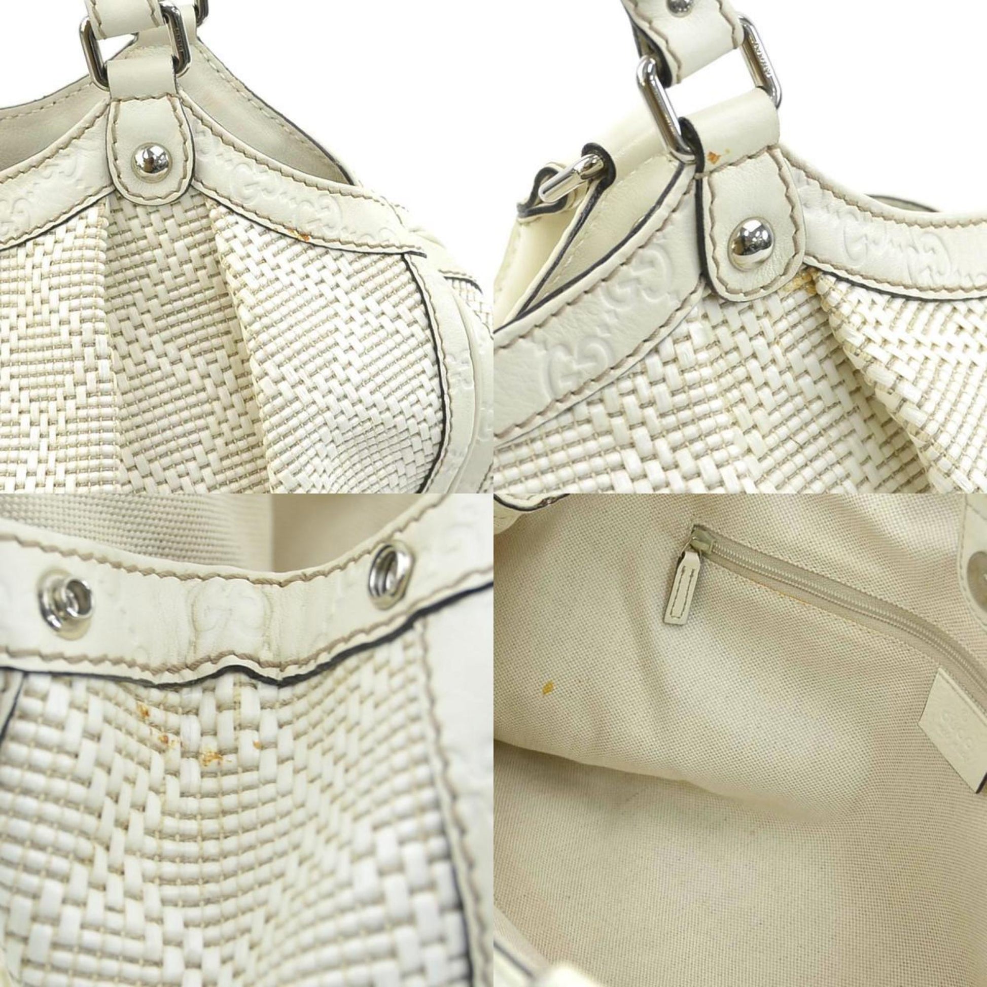 Gucci Ivory Leather Nylon Handbag